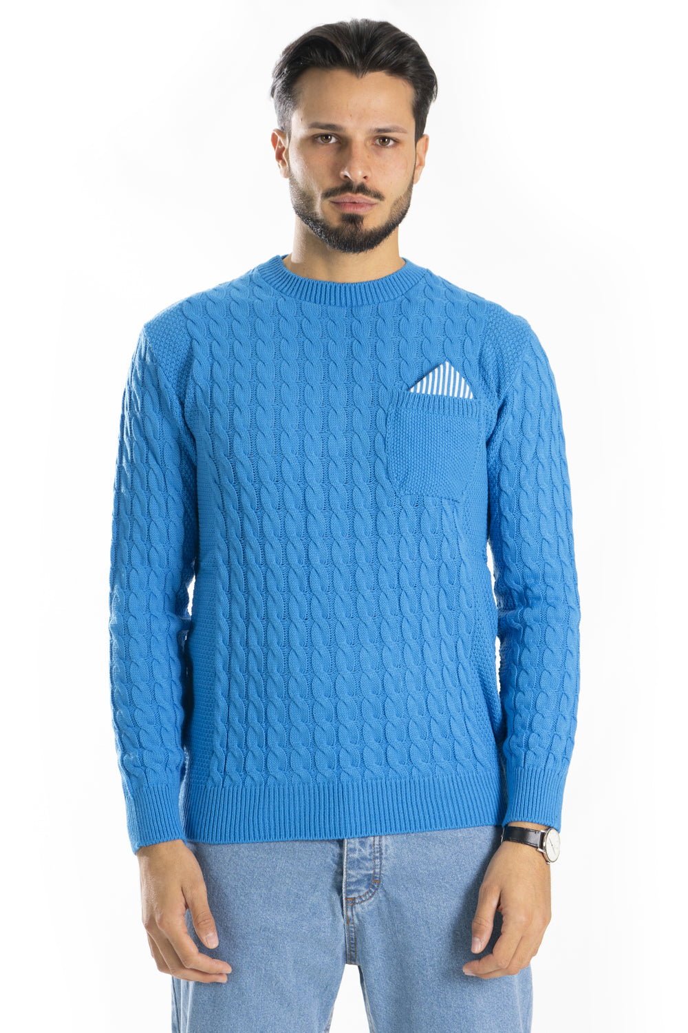 Maglione Uomo Pullover Fantasia Trecce Con Taschino Art. Mg101