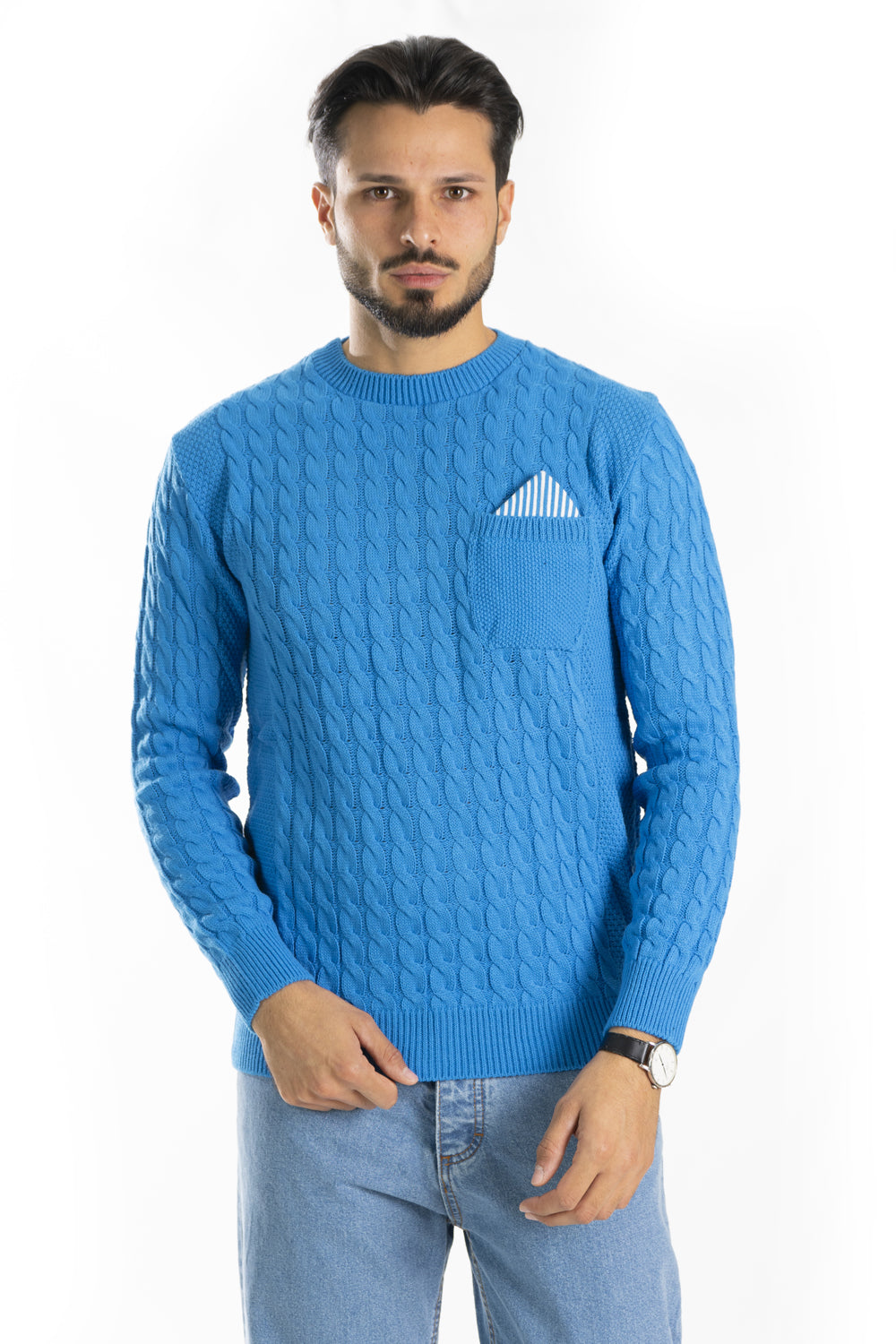 Maglione Uomo Pullover Fantasia Trecce Con Taschino Art. Mg101