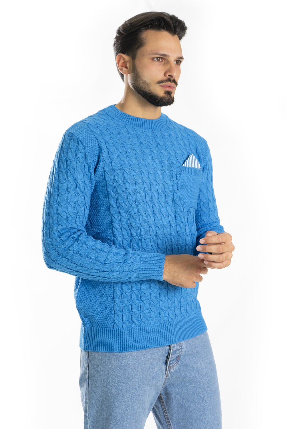 Maglione Uomo Pullover Fantasia Trecce Con Taschino Art. Mg101