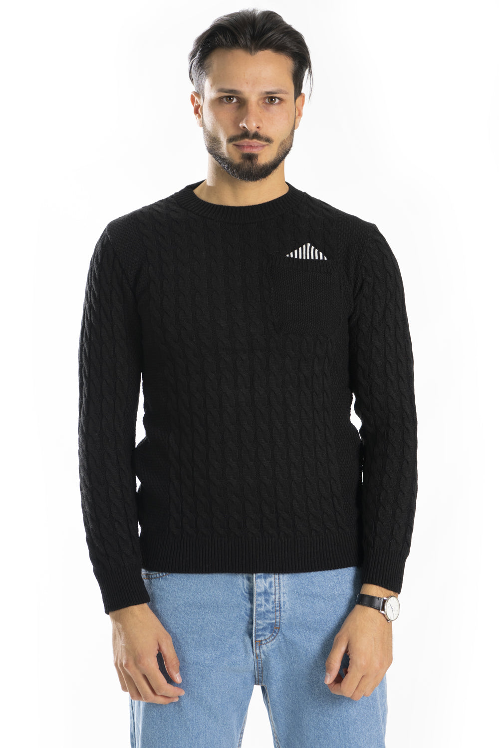 Maglione Uomo Pullover Fantasia Trecce Con Taschino Art. Mg101