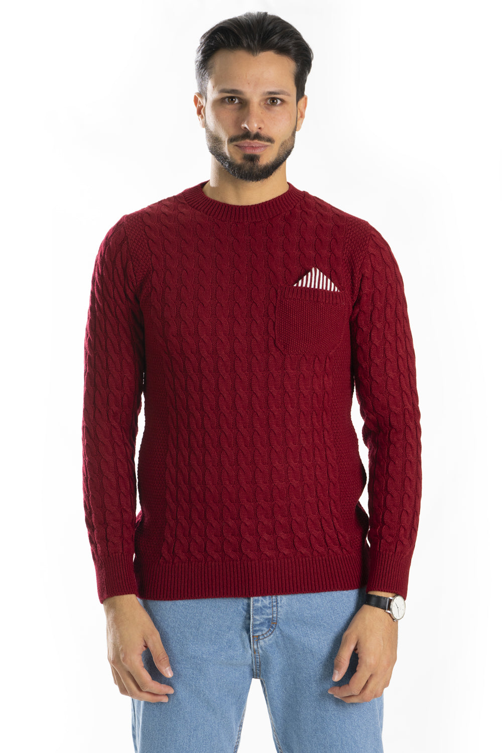 Maglione Uomo Pullover Fantasia Trecce Con Taschino Art. Mg101