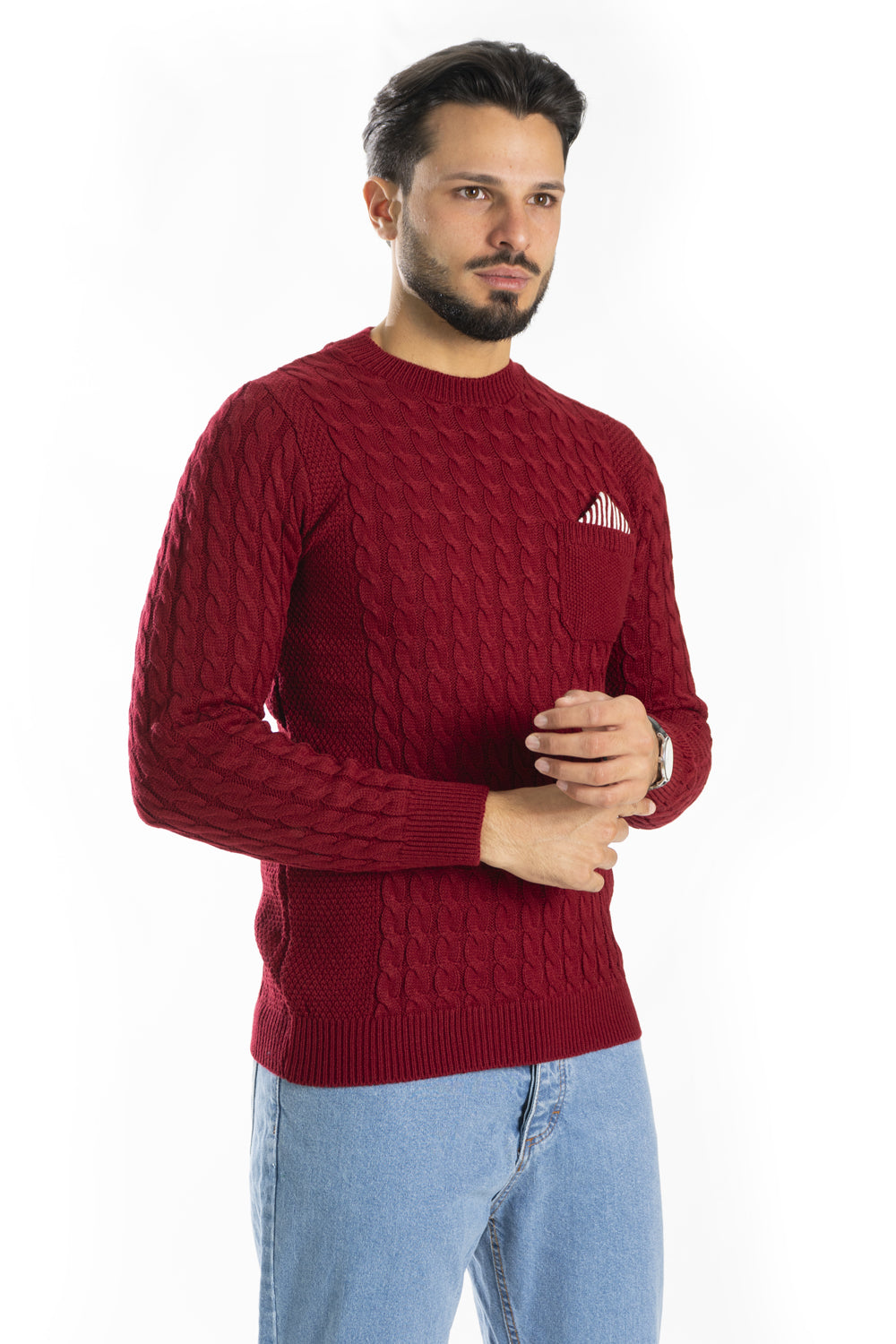 Maglione Uomo Pullover Fantasia Trecce Con Taschino Art. Mg101