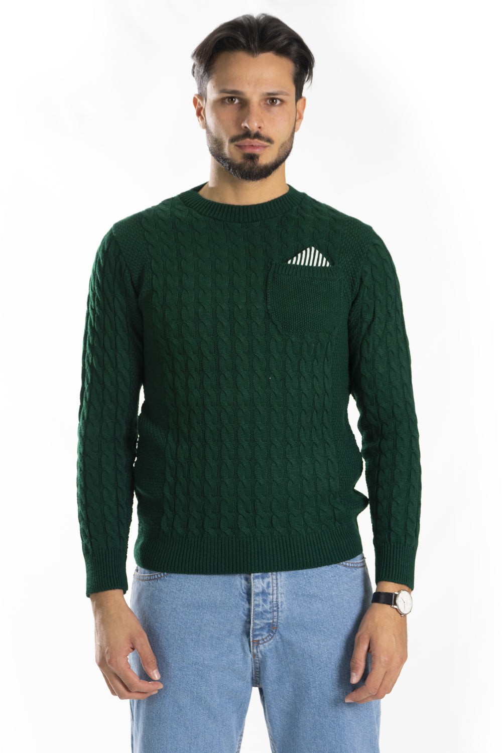 Maglione Uomo Pullover Fantasia Trecce Con Taschino Art. Mg101