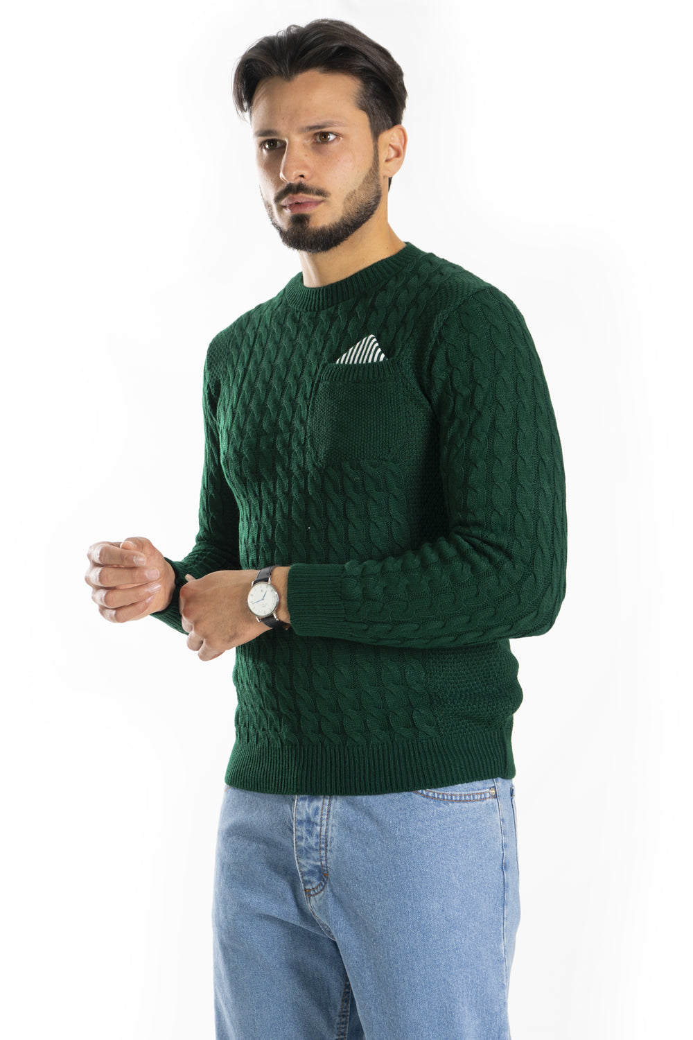 Maglione Uomo Pullover Fantasia Trecce Con Taschino Art. Mg101