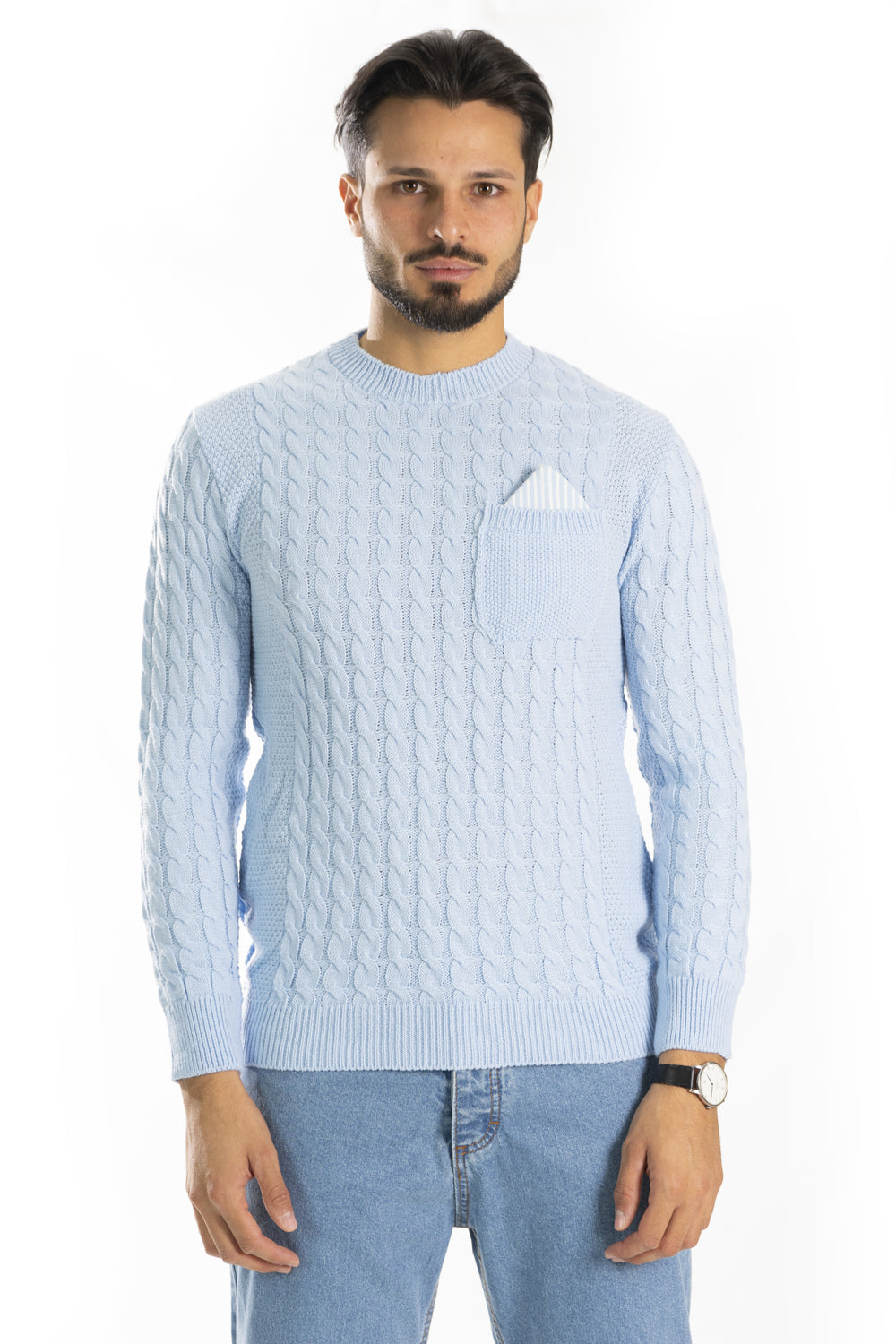 Maglione Uomo Pullover Fantasia Trecce Con Taschino Art. Mg101