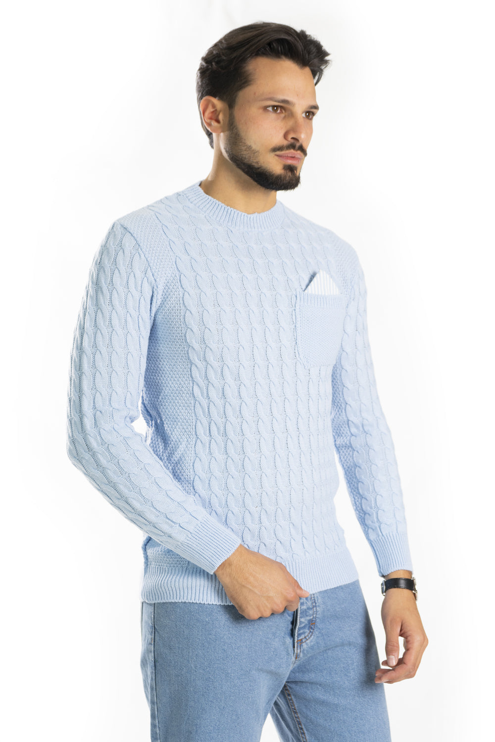 Maglione Uomo Pullover Fantasia Trecce Con Taschino Art. Mg101