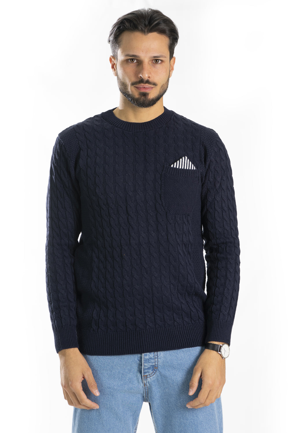 Maglione Uomo Pullover Fantasia Trecce Con Taschino Art. Mg101