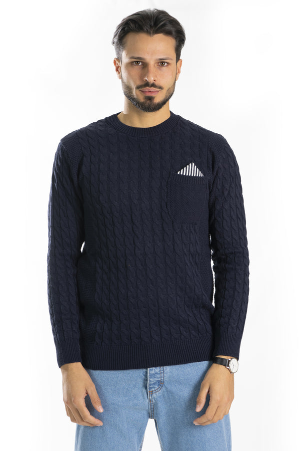 Maglione Uomo Pullover Fantasia Trecce Con Taschino Art. Mg101