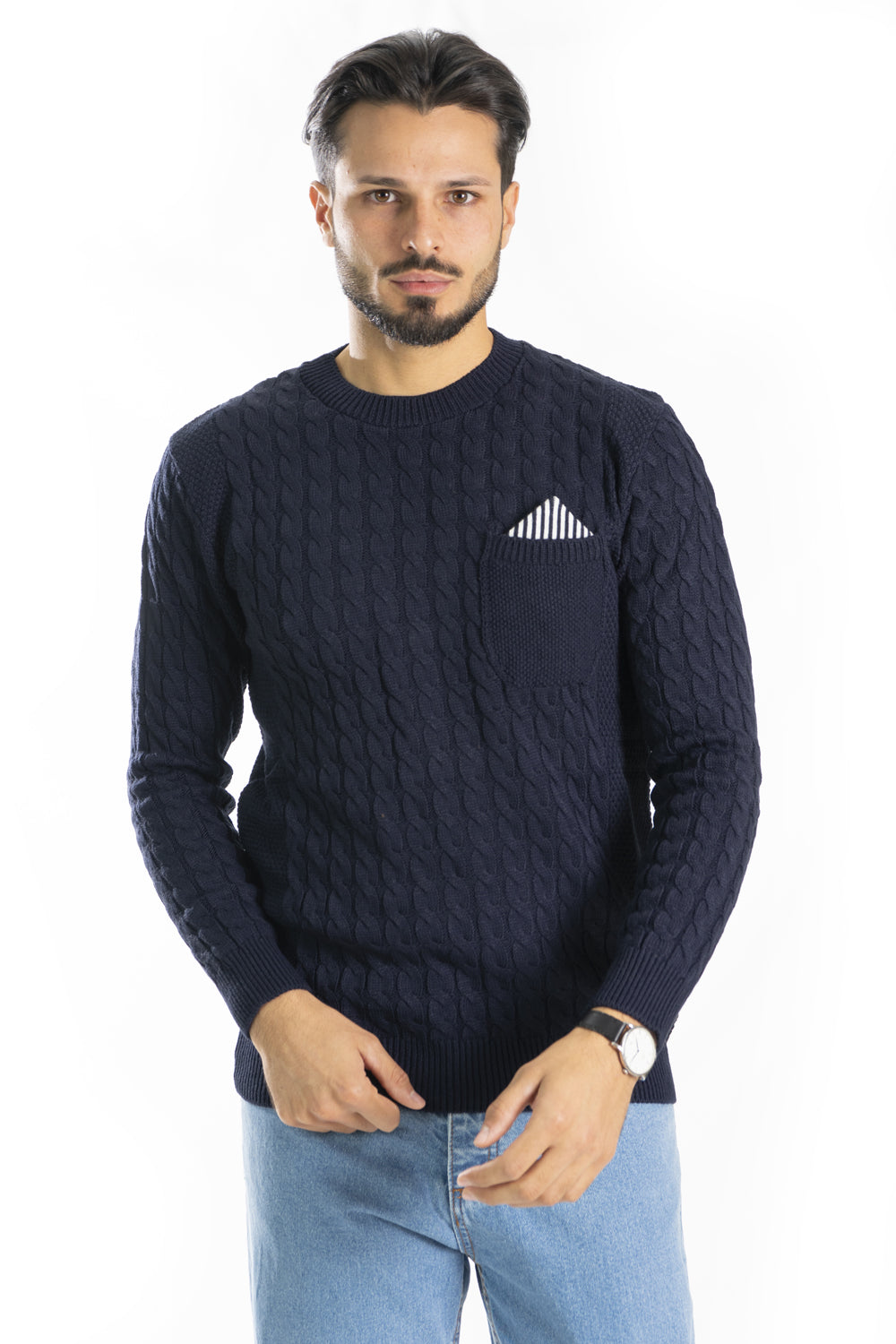 Maglione Uomo Pullover Fantasia Trecce Con Taschino Art. Mg101