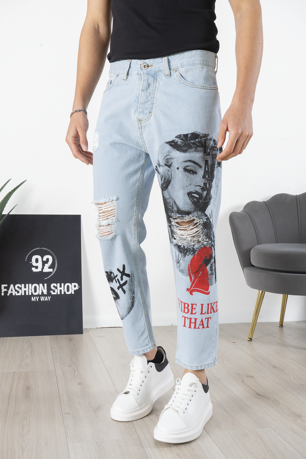 Jeans Uomo Maryland Con Stampe E Strappi Art. Js156