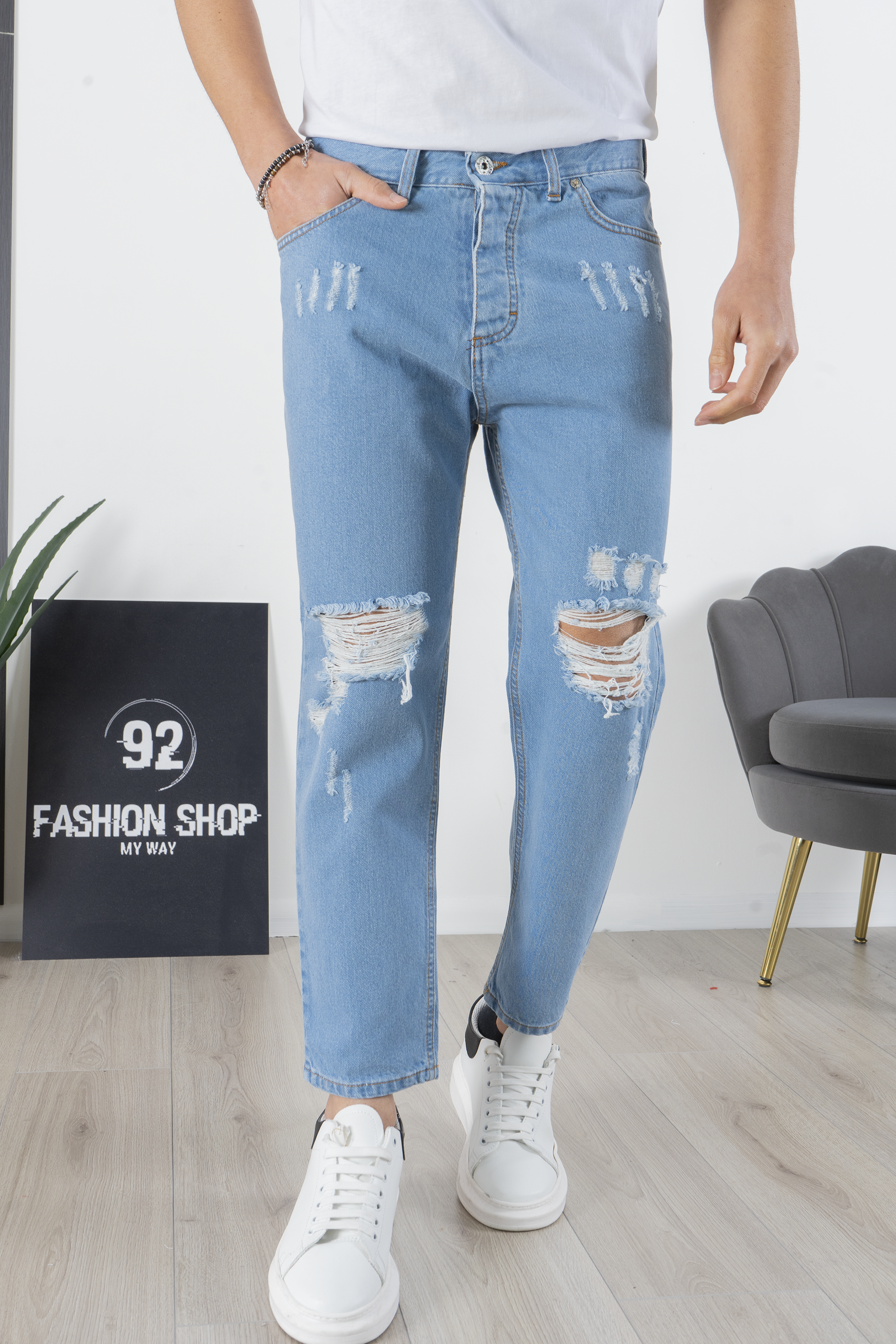 Jeans Uomo 5 Tasche Doppio Strappo e Abrasioni Art. Js200