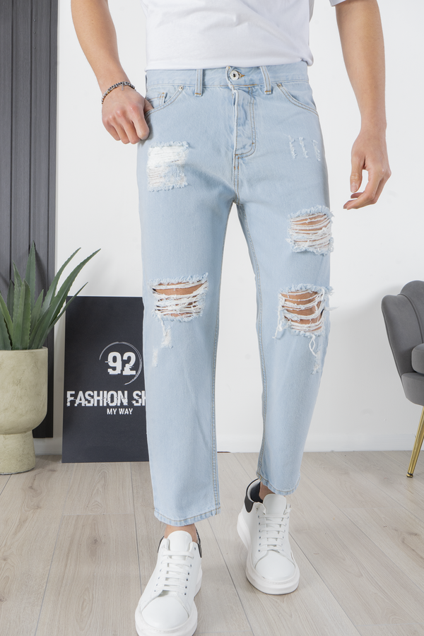 Jeans Uomo Chiaro 5 Tasche Con Strappi 92 Fashion Shop Art. Js246