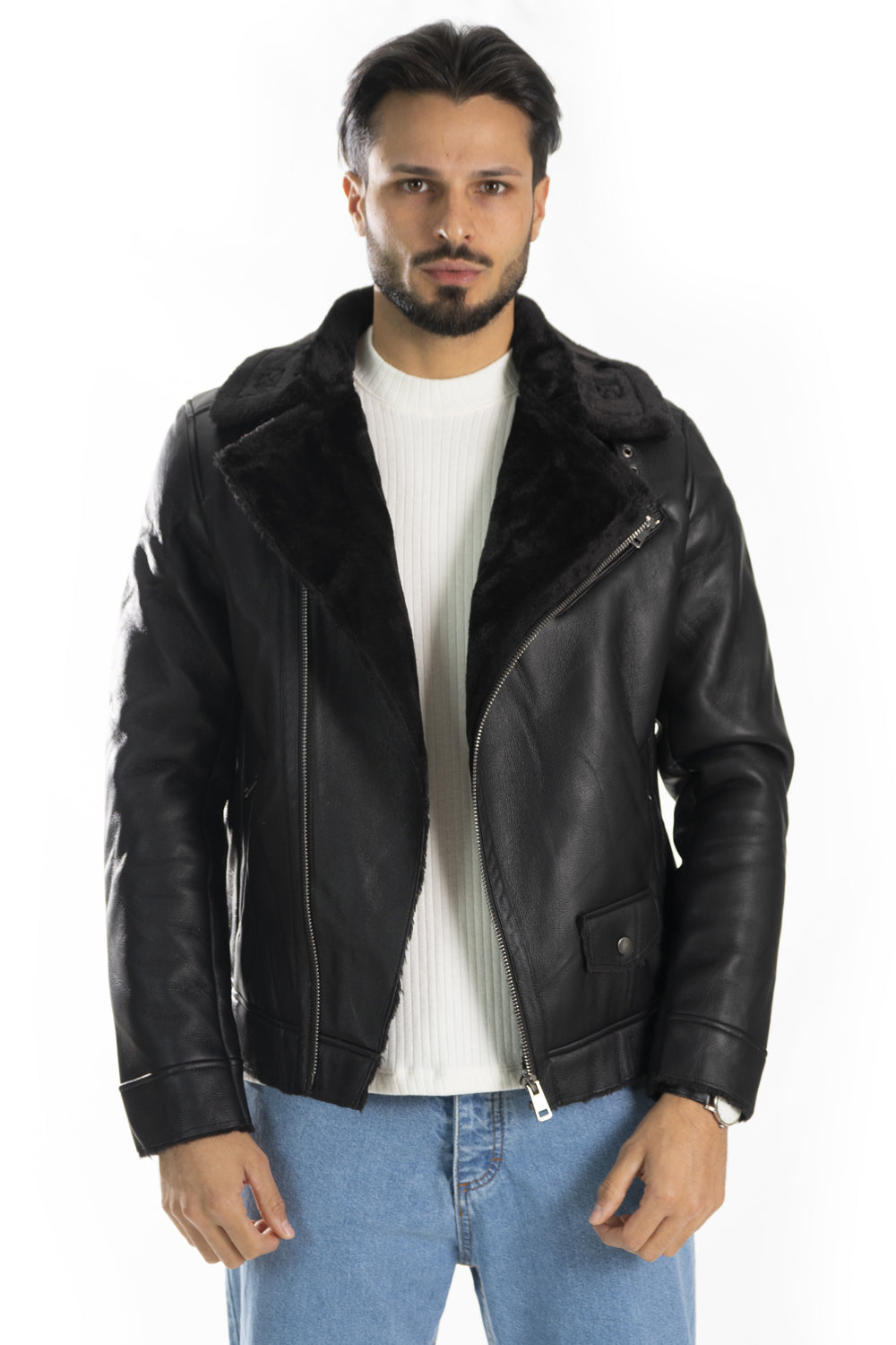 Giubbotto Uomo Chiodo Imbottito con Eco-pelliccia Art. Gb117