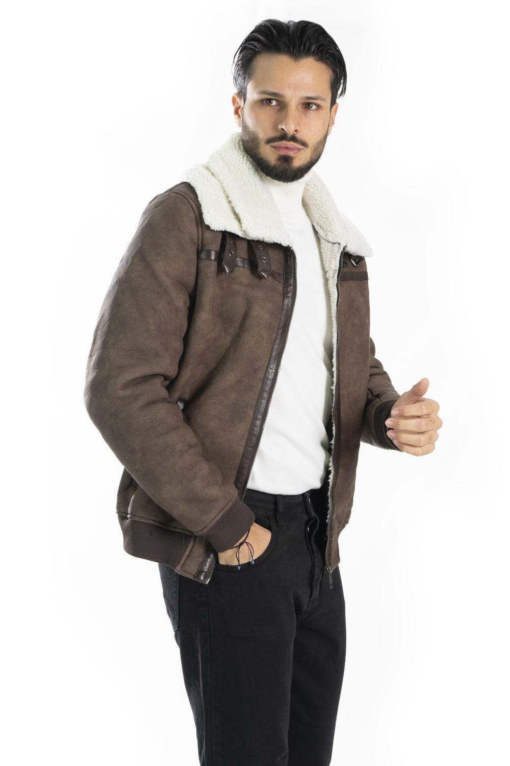 Giubbotto Chiodo Uomo Montone Shearling Art. Gb154