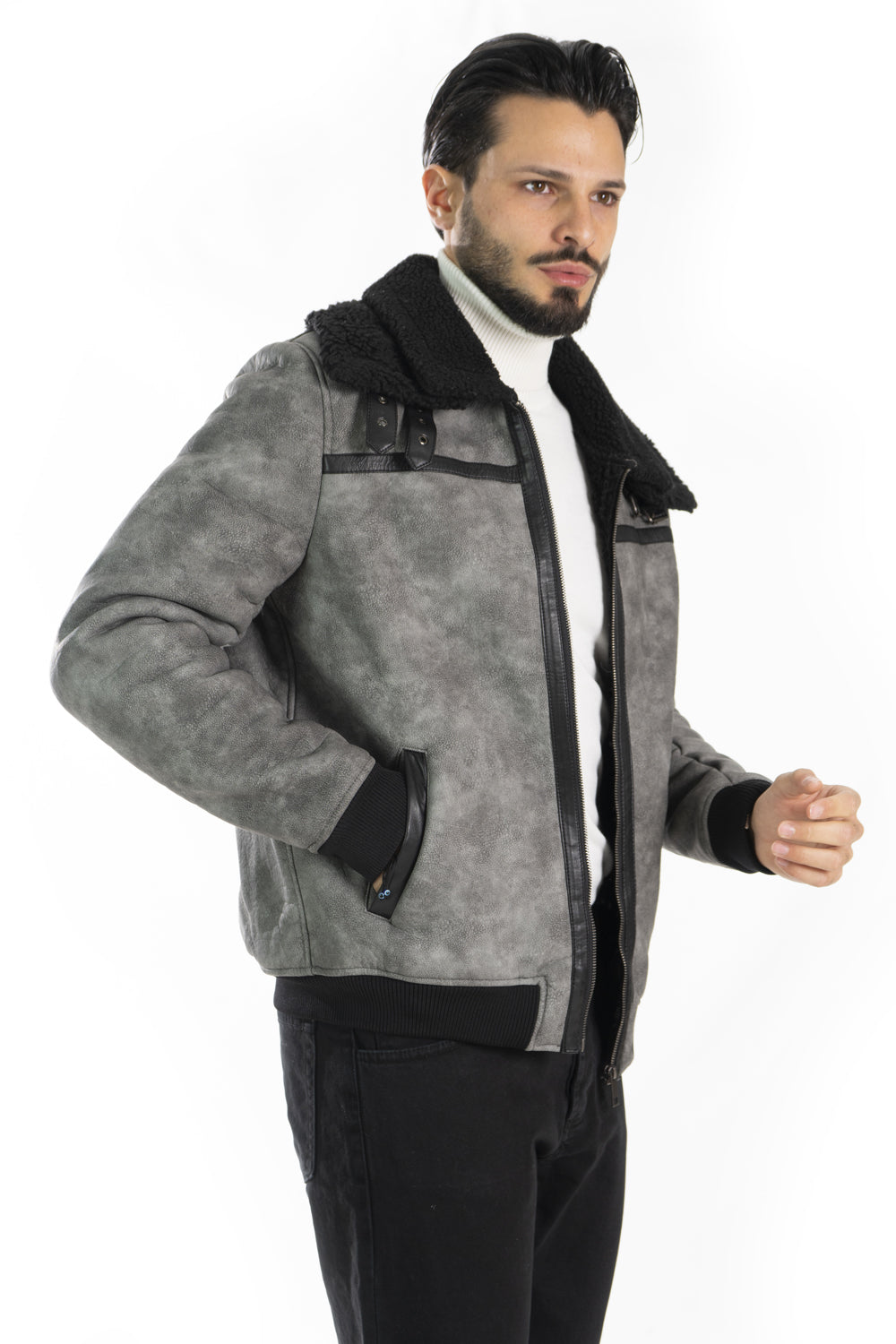 Giubbotto Chiodo Uomo Montone Shearling Art. Gb154