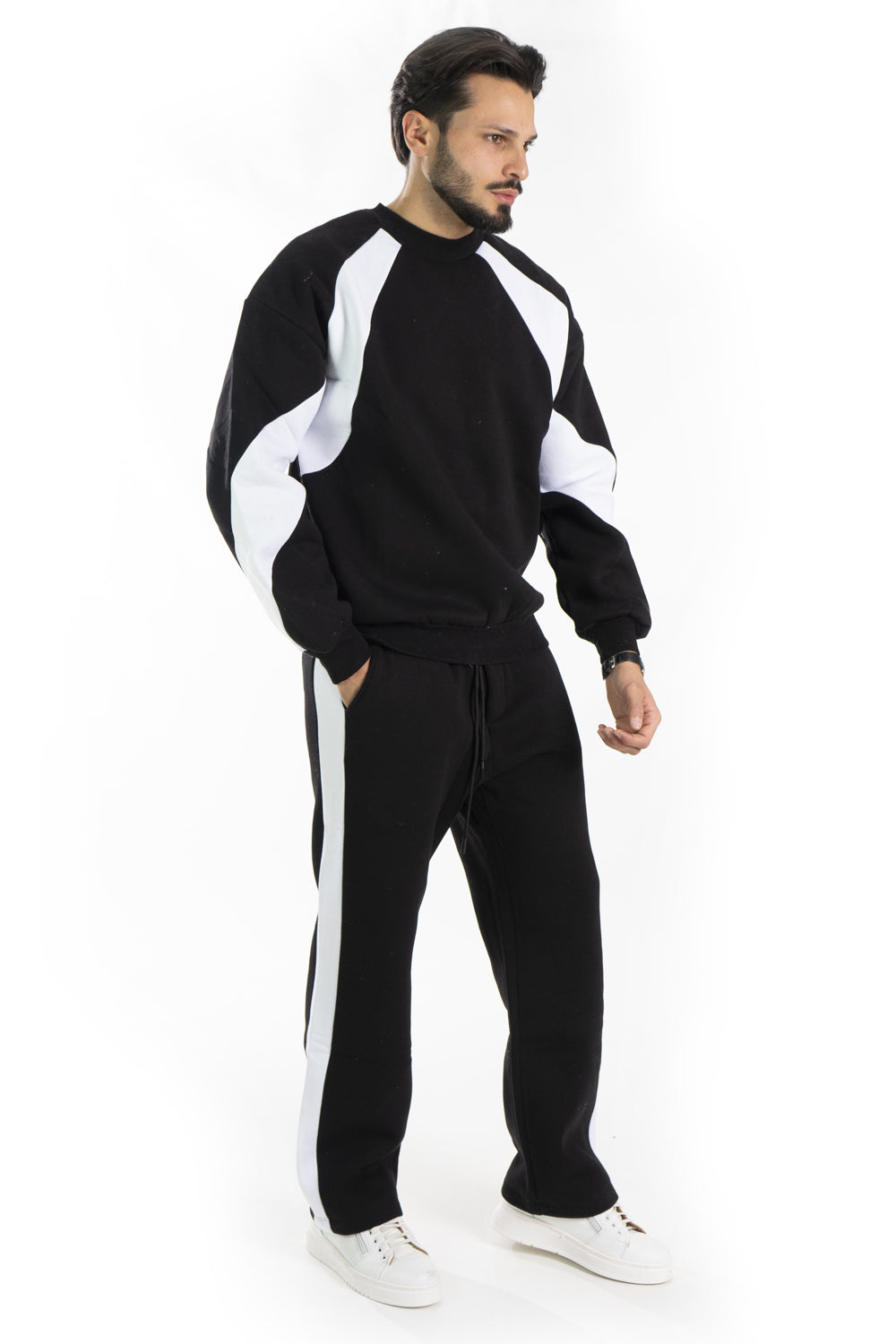 Tuta Uomo Bicolore Felpata Fondo Largo Art. TT97