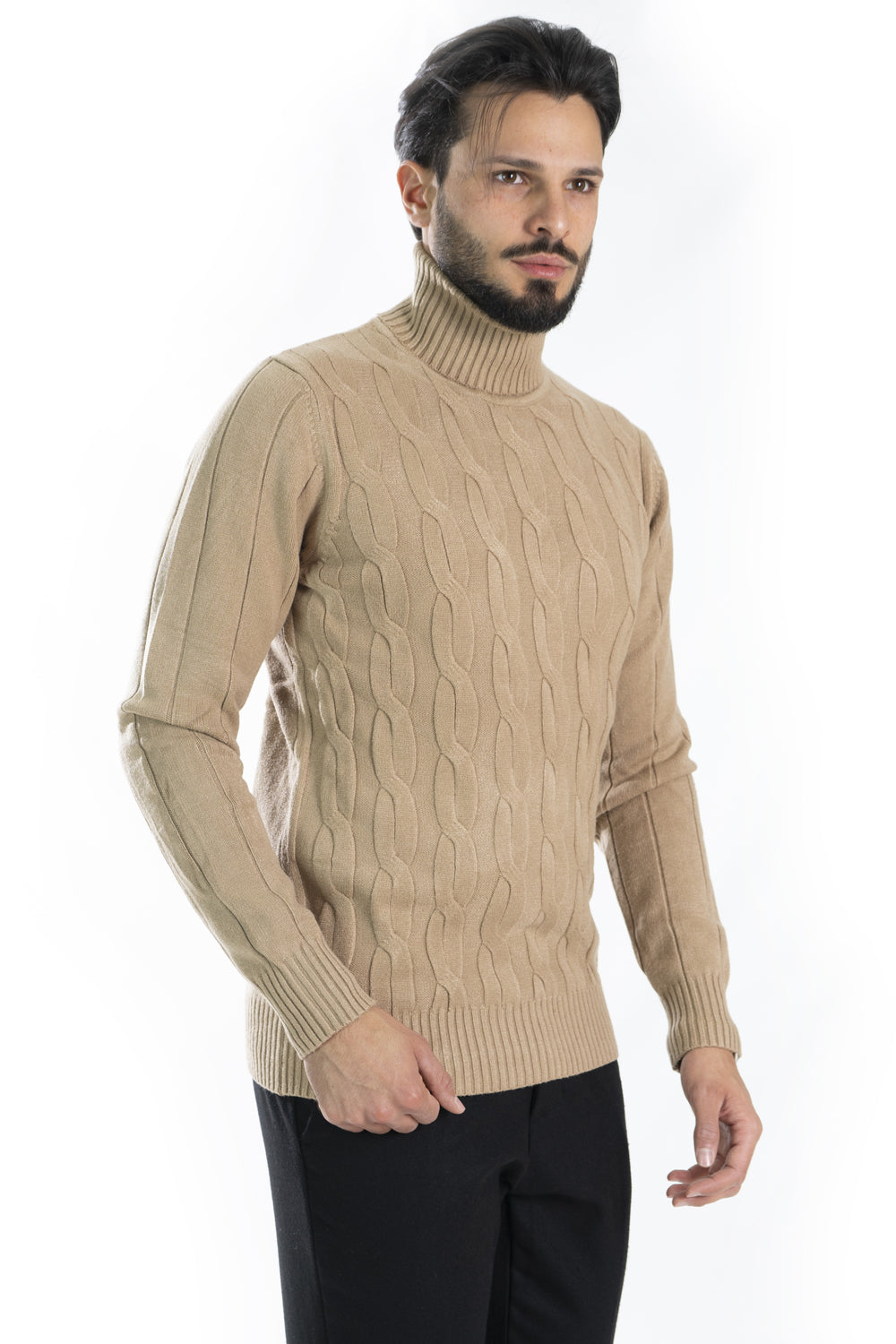 Maglione Dolcevita Slim Fit Fantasia trecce Art. MG135