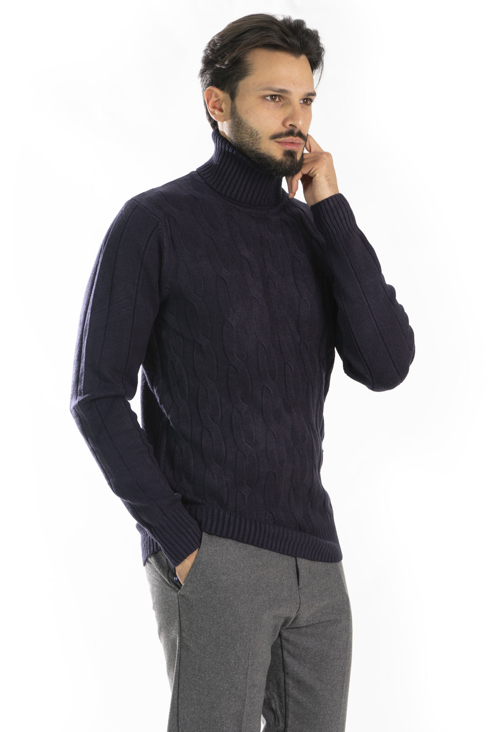 Maglione Dolcevita Slim Fit Fantasia trecce Art. MG135