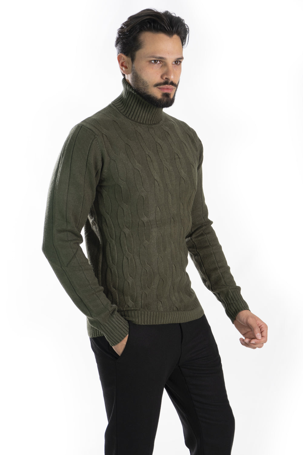 Maglione Dolcevita Slim Fit Fantasia trecce Art. MG135