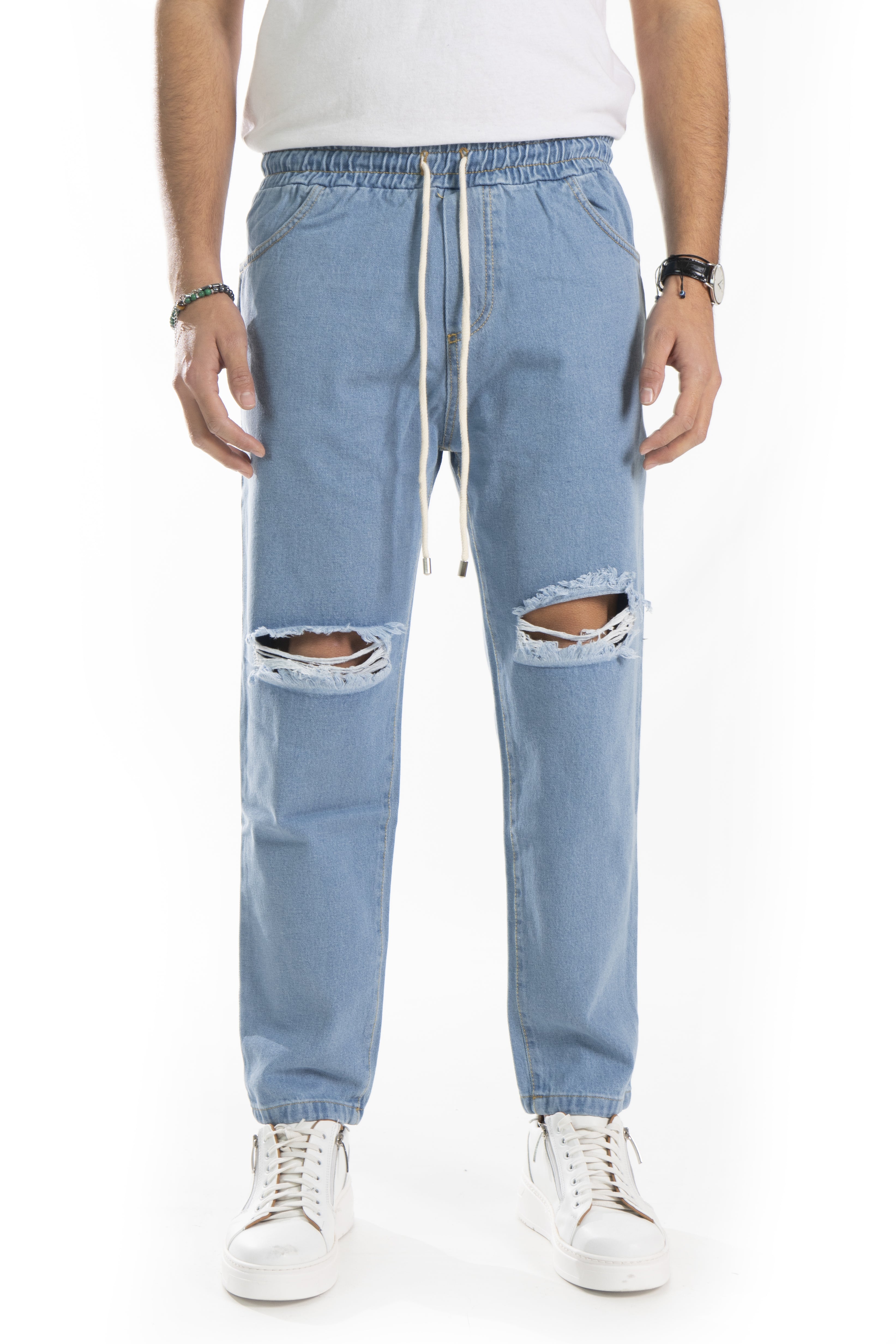 Jeans Uomo Vita Jogger Strappi Ginocchia art. Js424