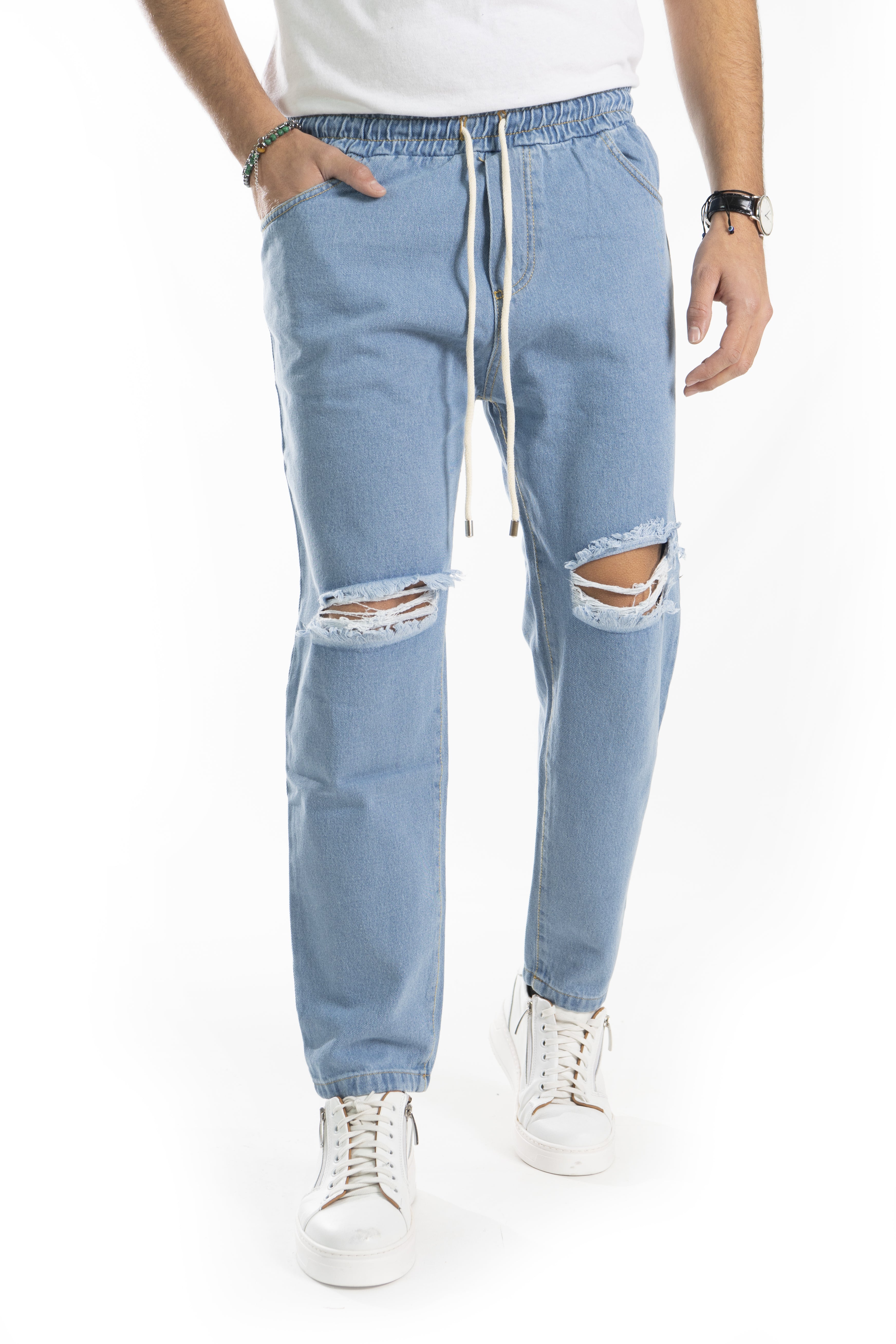 Jeans Uomo Vita Jogger Strappi Ginocchia art. Js424