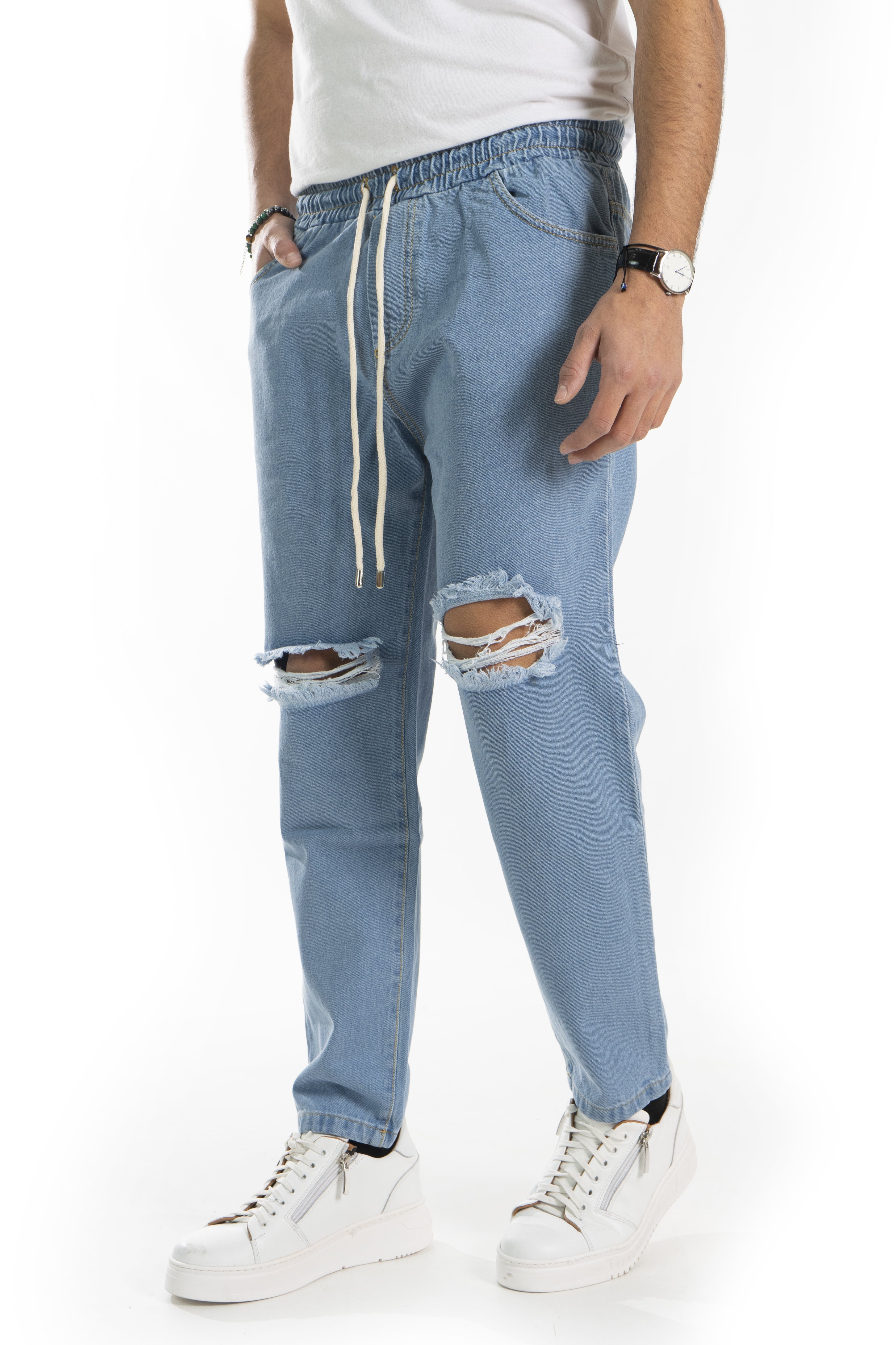 Jeans Uomo Vita Jogger Strappi Ginocchia art. Js424