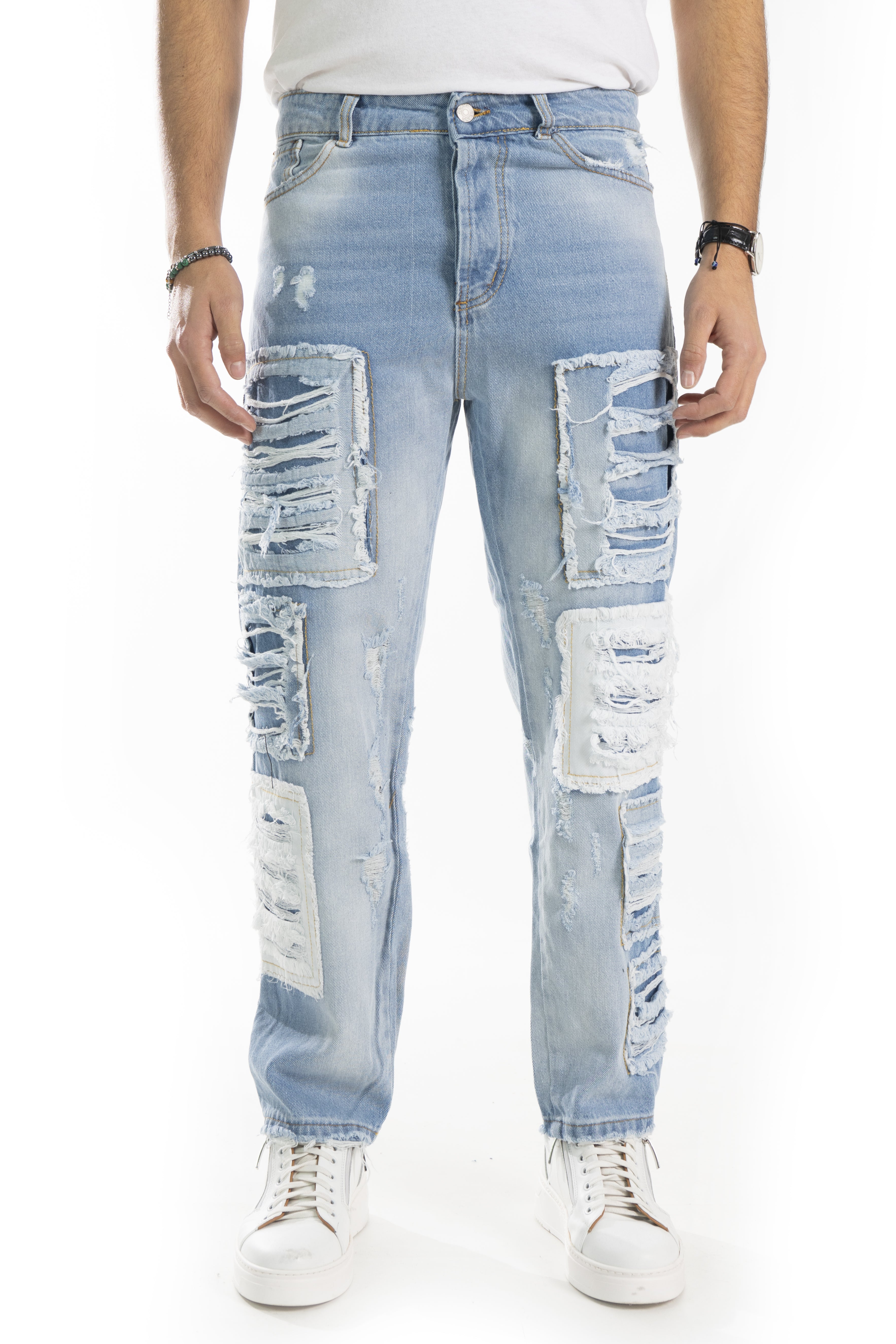 Jeans Uomo Con Toppe Abrasioni e Strappi Art. JS432