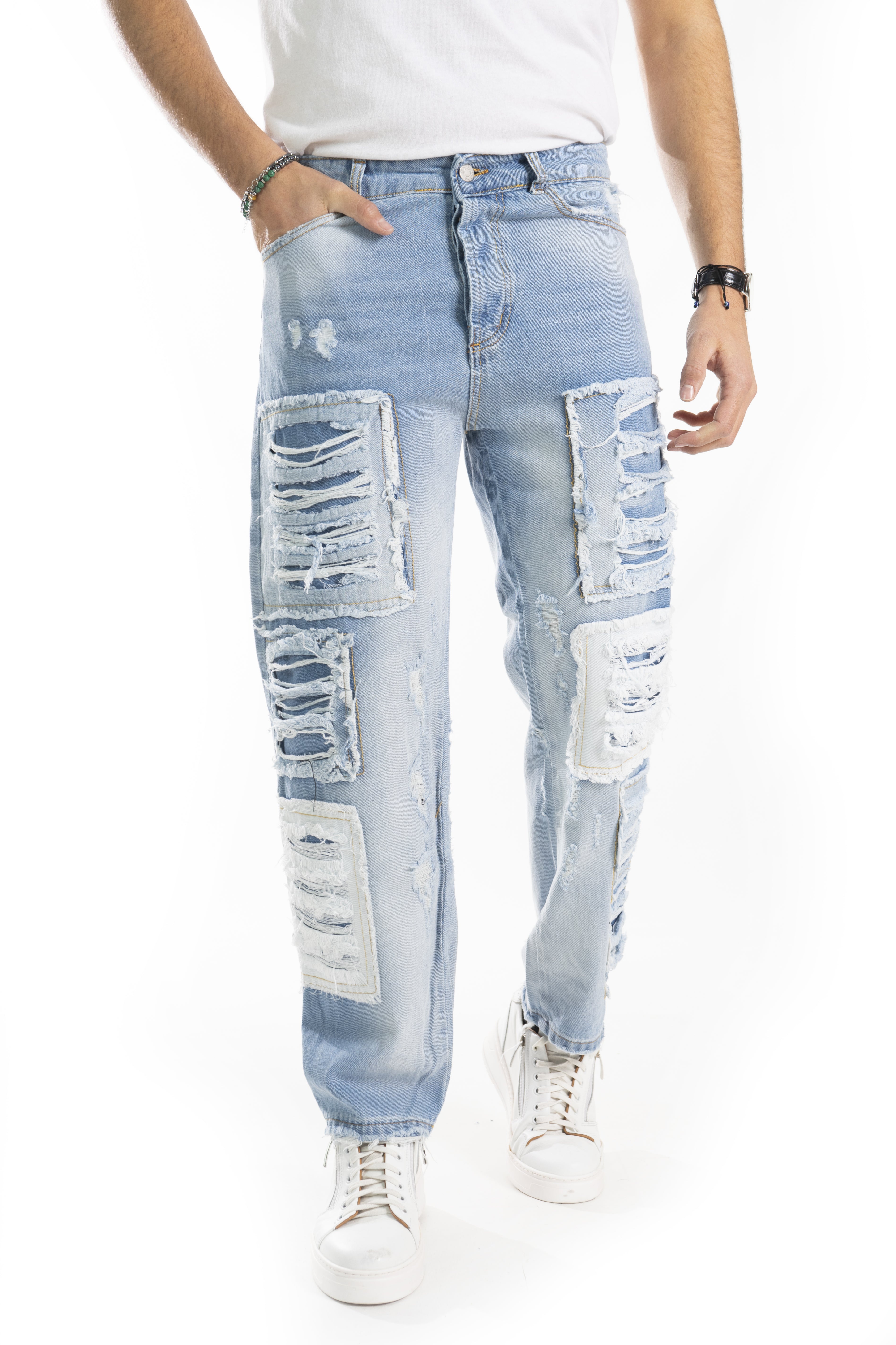 Jeans Uomo Con Toppe Abrasioni e Strappi Art. JS432