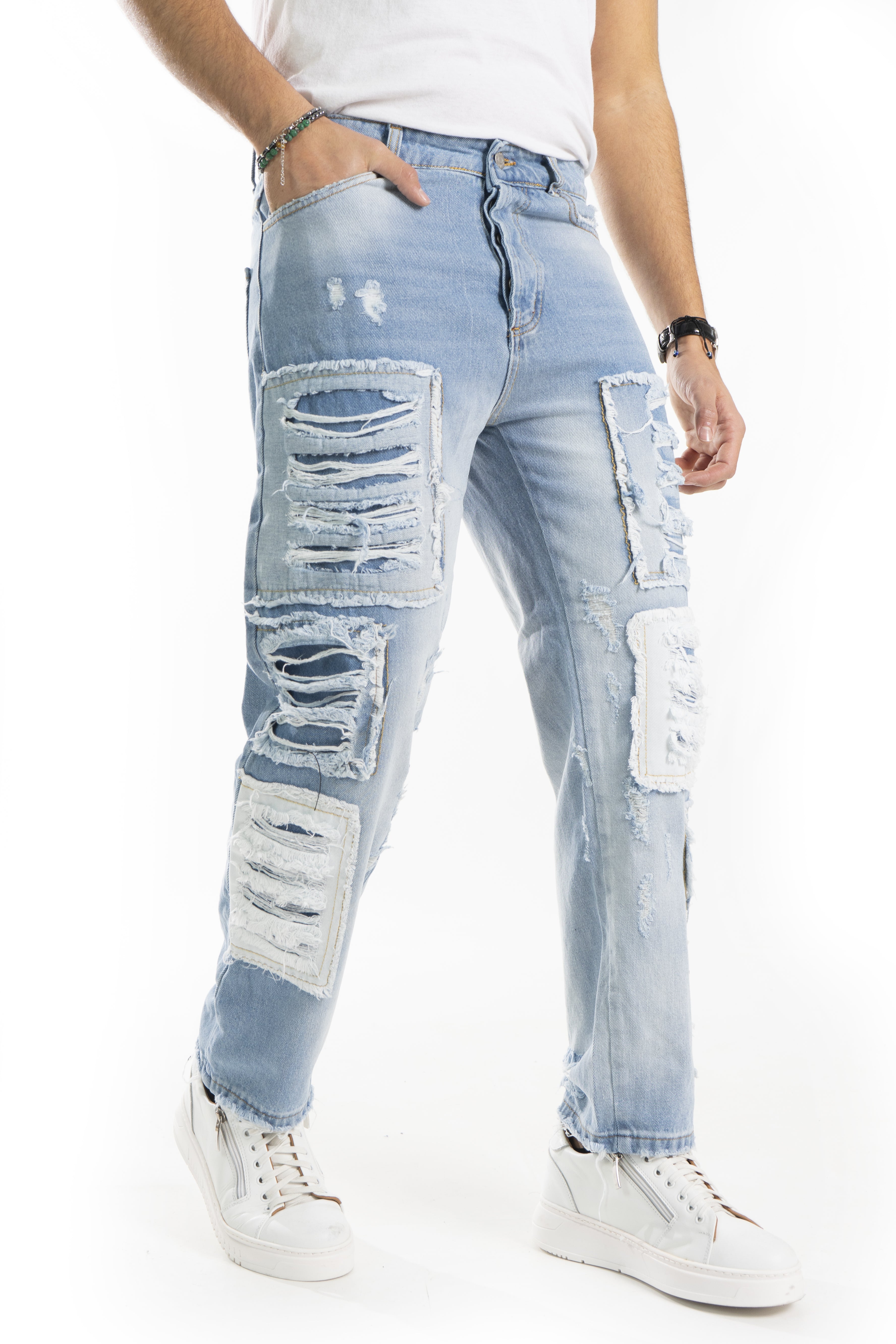 Jeans Uomo Con Toppe Abrasioni e Strappi Art. JS432