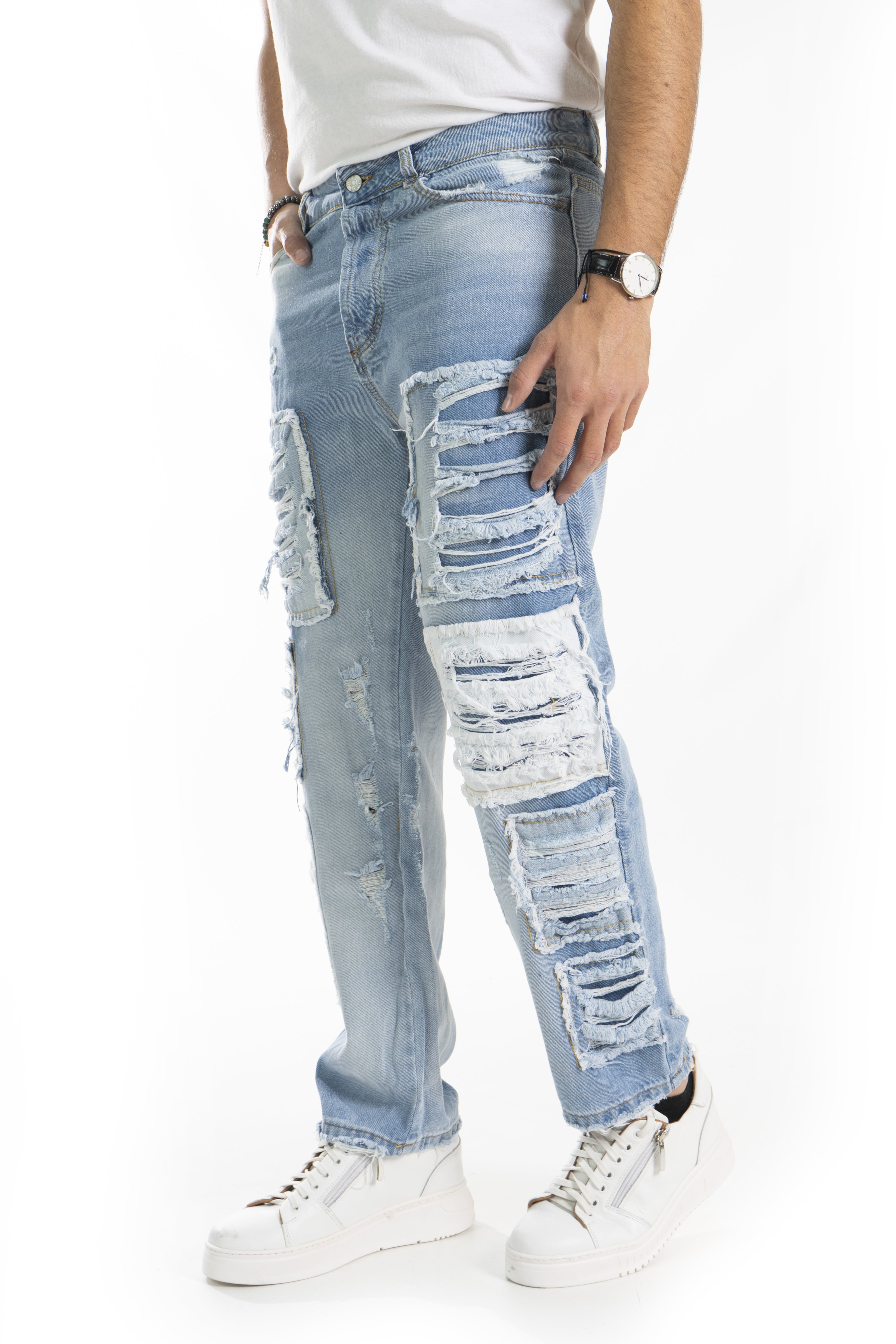 Jeans Uomo Con Toppe Abrasioni e Strappi Art. JS432