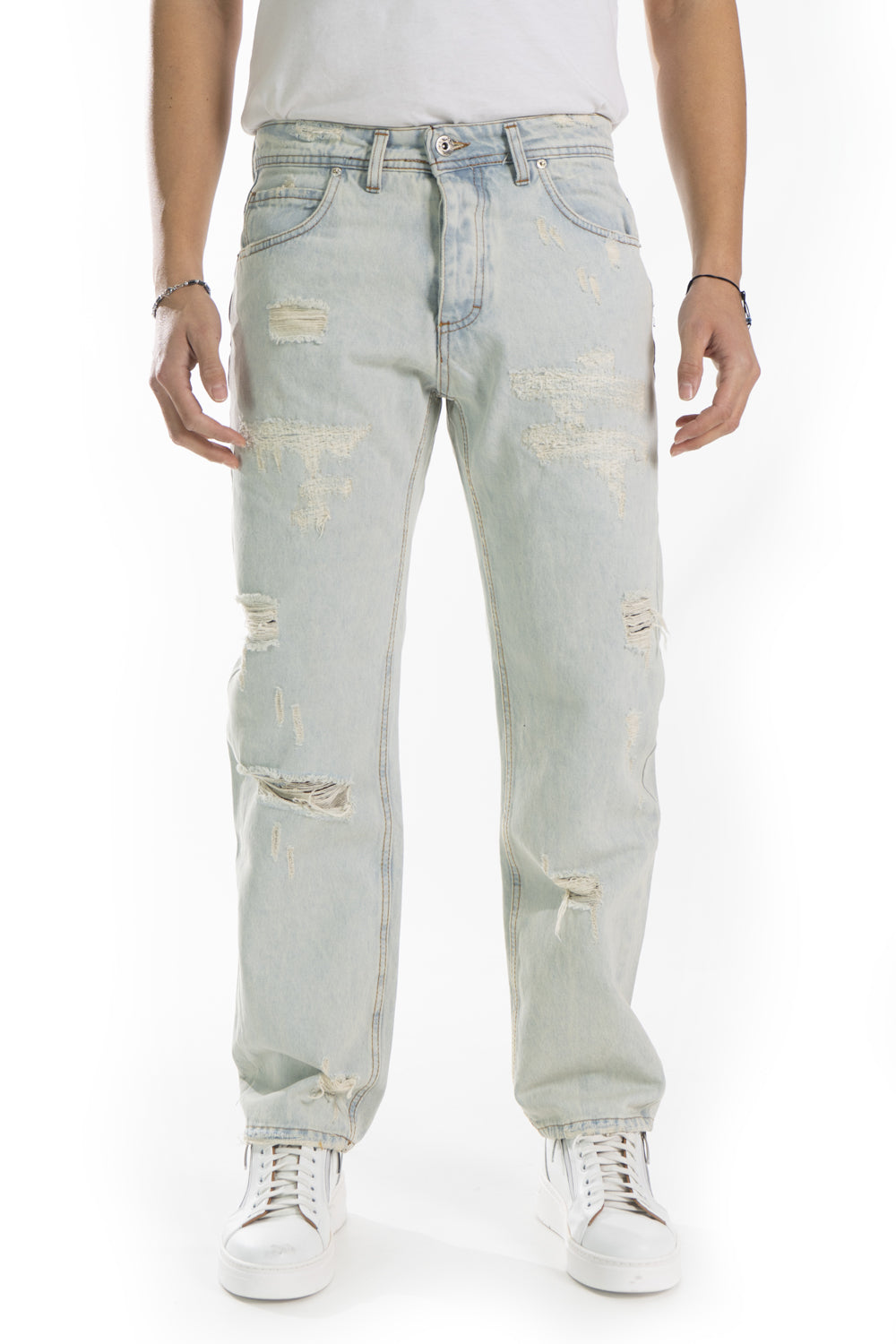 Jeans Uomo Sabbiato baggy Con Abrasioni e strappi Art. Js438