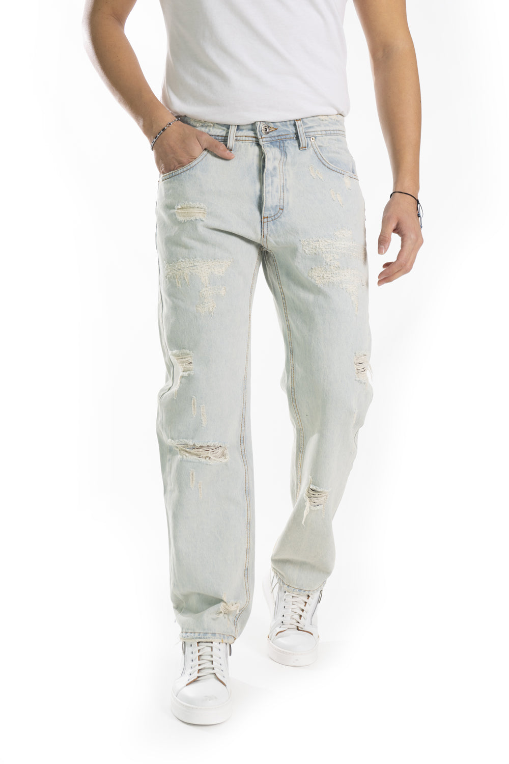 Jeans Uomo Sabbiato baggy Con Abrasioni e strappi Art. Js438