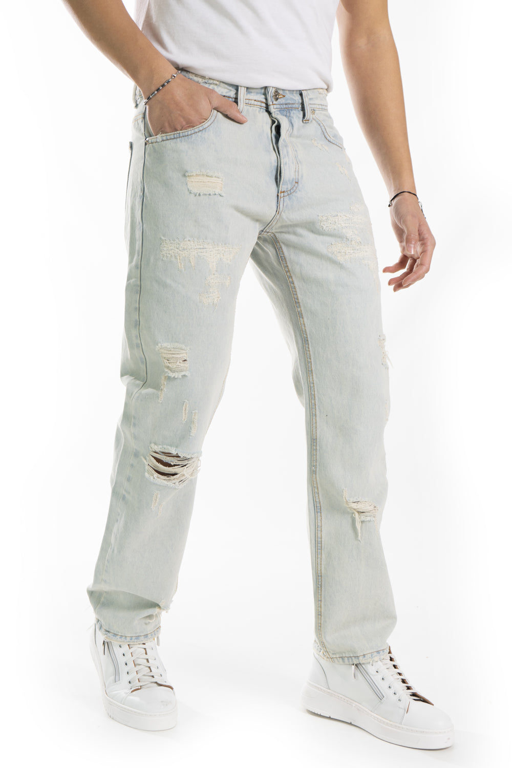 Jeans Uomo Sabbiato baggy Con Abrasioni e strappi Art. Js438