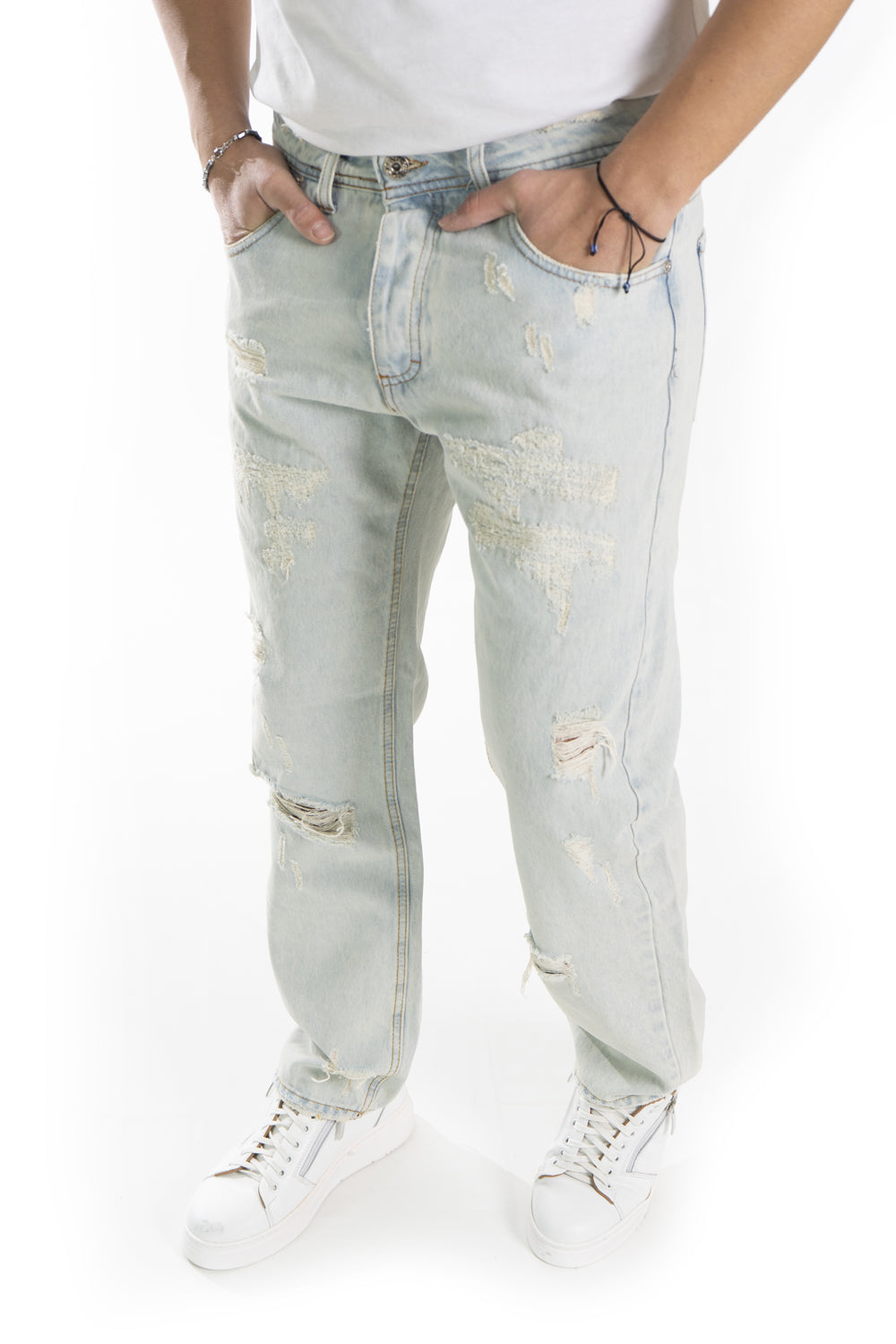 Jeans Uomo Sabbiato baggy Con Abrasioni e strappi Art. Js438