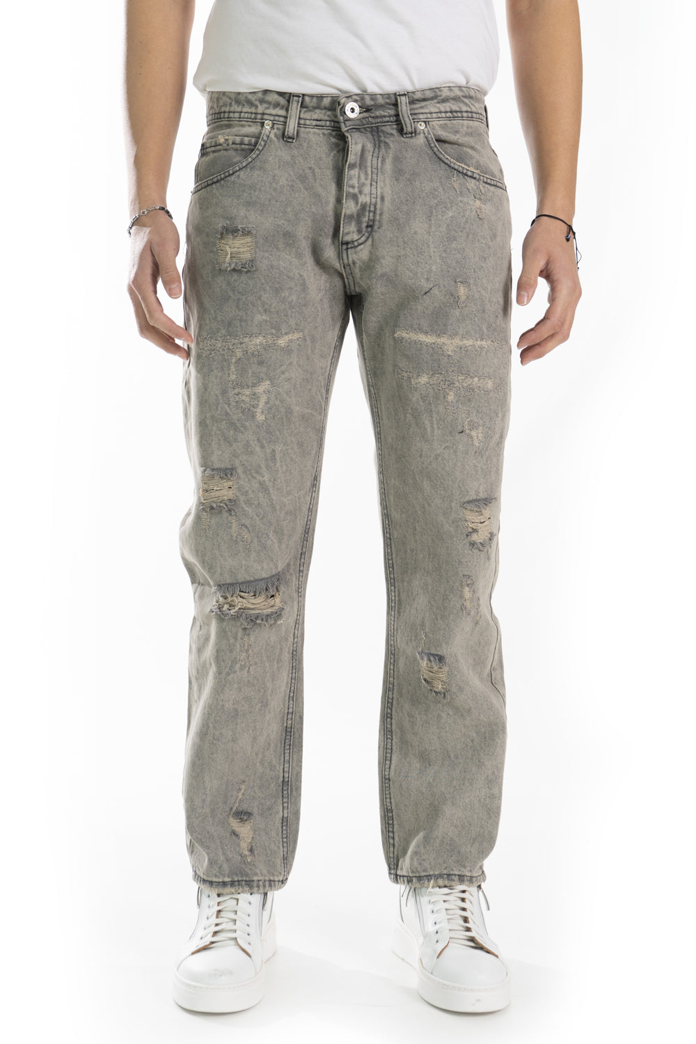 Jeans Uomo Sabbiato baggy Con Abrasioni e strappi Art. Js438