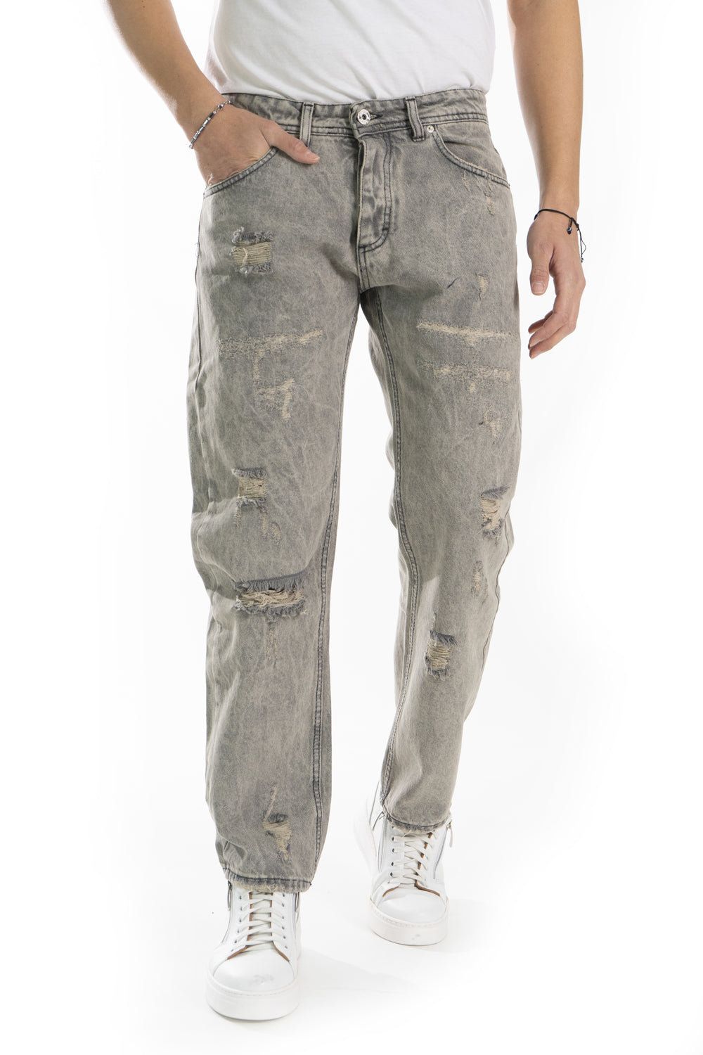 Jeans Uomo Sabbiato baggy Con Abrasioni e strappi Art. Js438