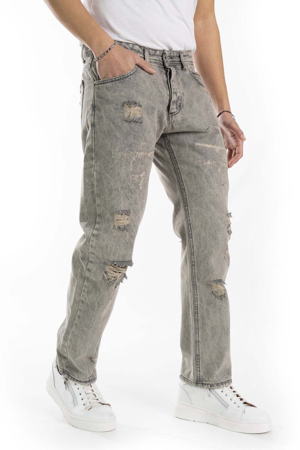 Jeans Uomo Sabbiato baggy Con Abrasioni e strappi Art. Js438