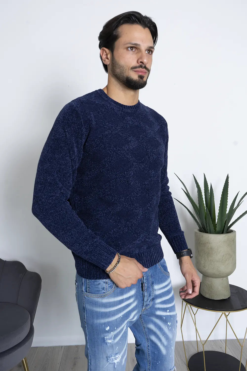 Maglione Pullover Ciniglia Girocollo Fantasia art. MG152