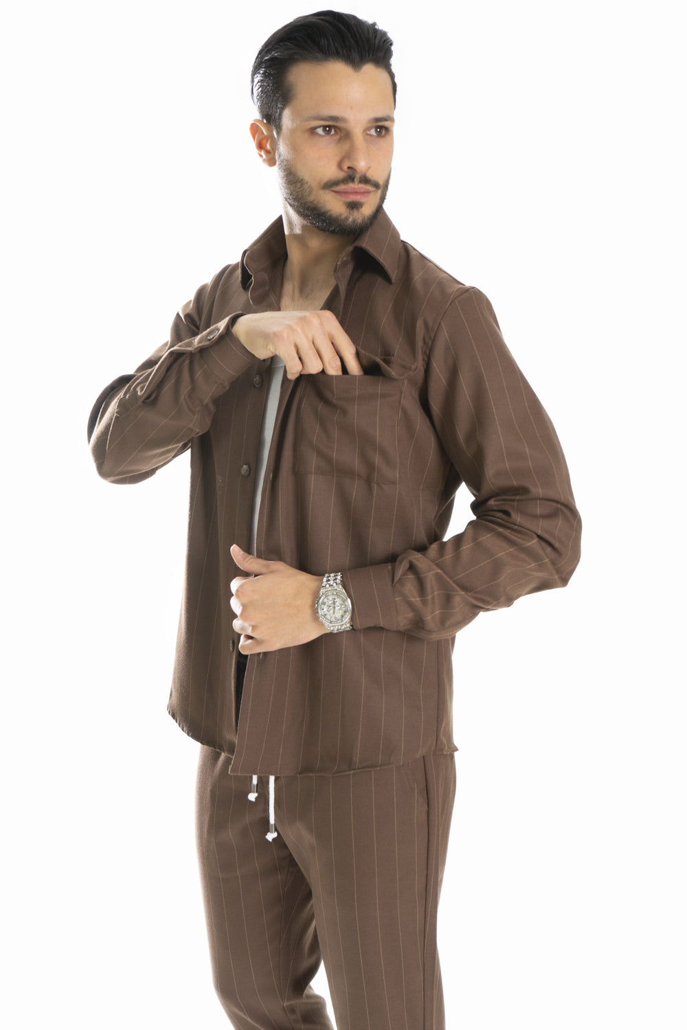 Coordinato Uomo Camicia e Pantalone Gessato Art. CD40