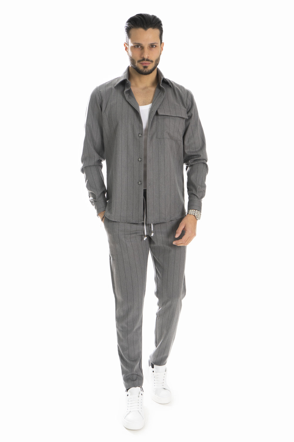 Coordinato Uomo Camicia e Pantalone Gessato Art. CD40
