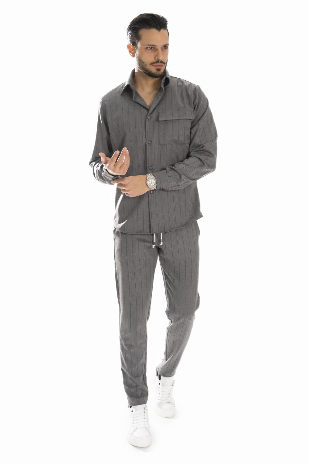 Coordinato Uomo Camicia e Pantalone Gessato Art. CD40