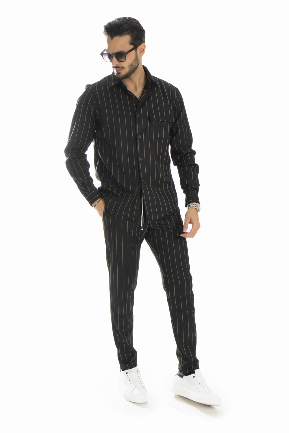 Coordinato Uomo Camicia e Pantalone Gessato Art. CD40