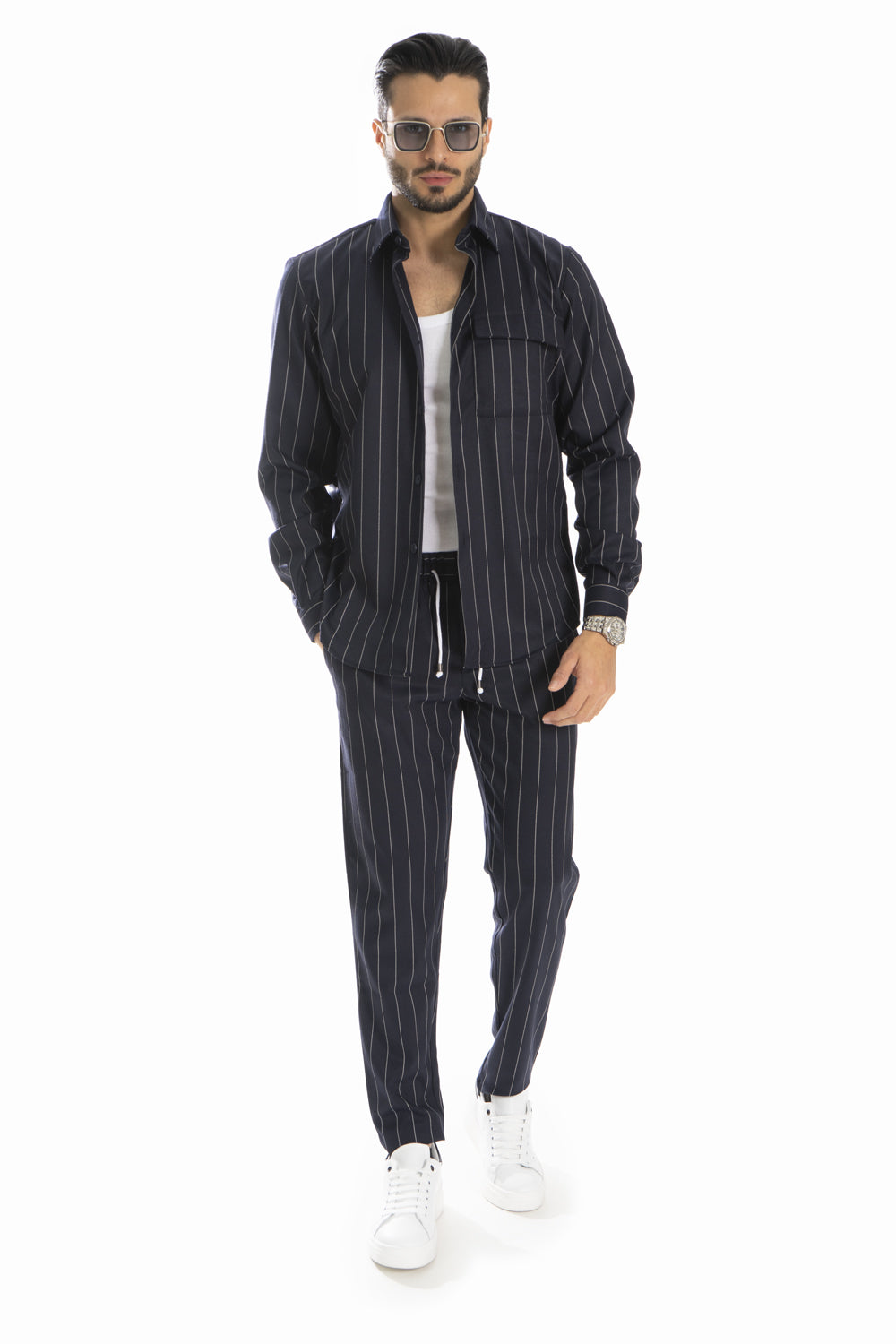 Coordinato Uomo Camicia e Pantalone Gessato Art. CD40