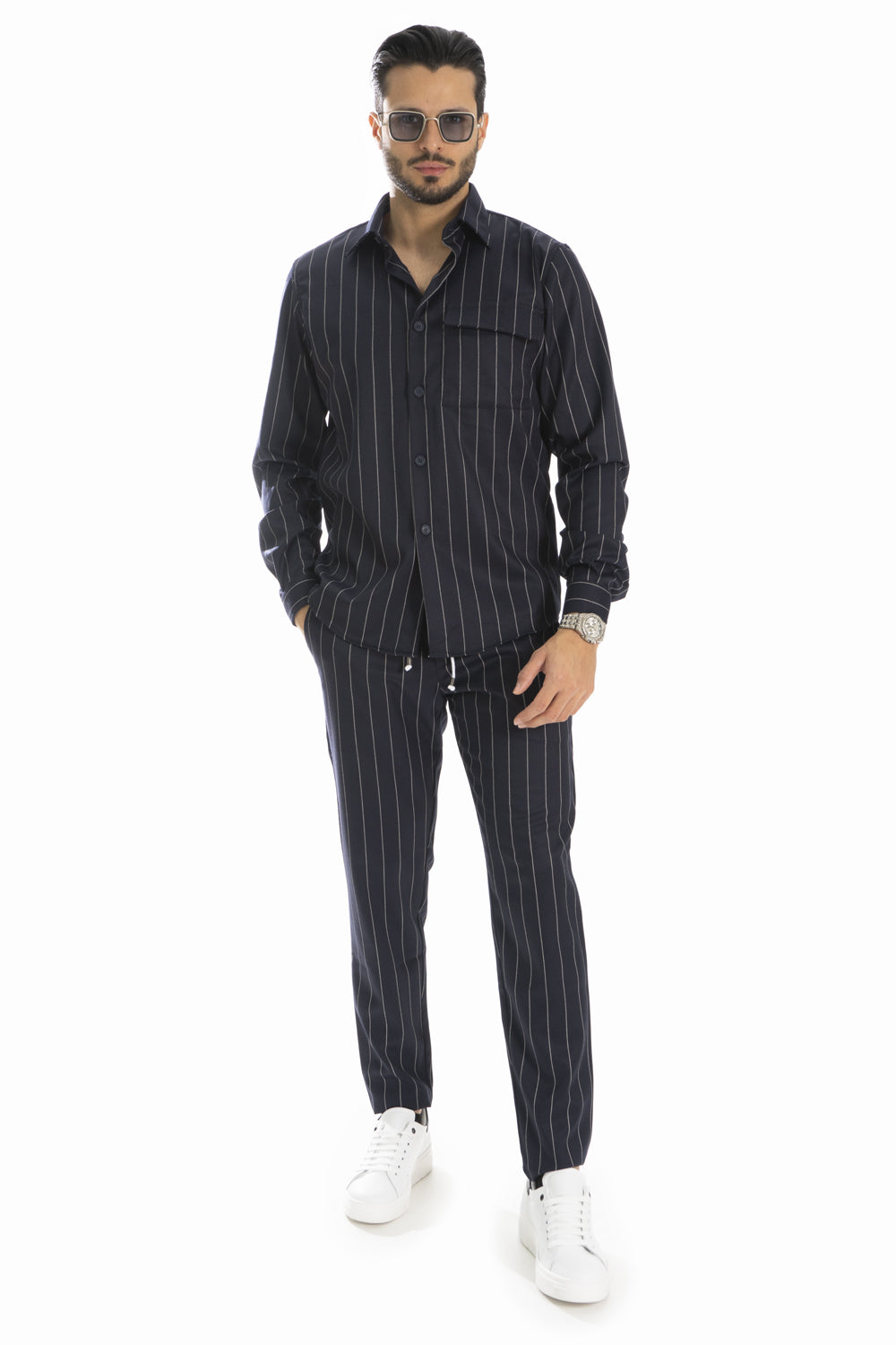 Coordinato Uomo Camicia e Pantalone Gessato Art. CD40