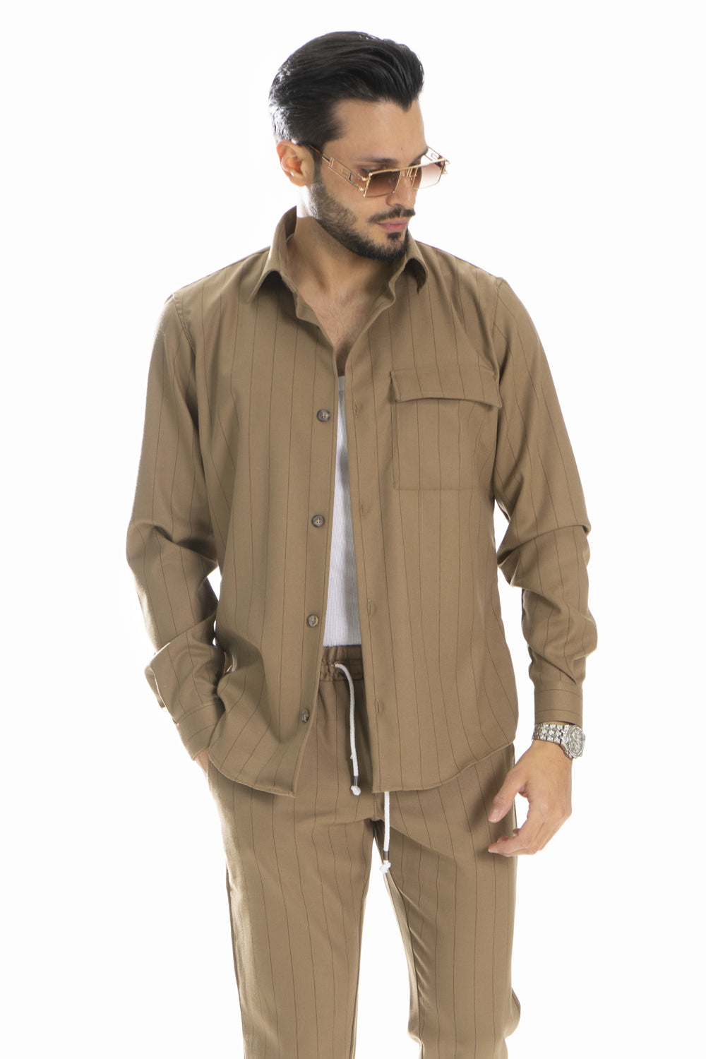 Coordinato Uomo Camicia e Pantalone Gessato Art. CD40