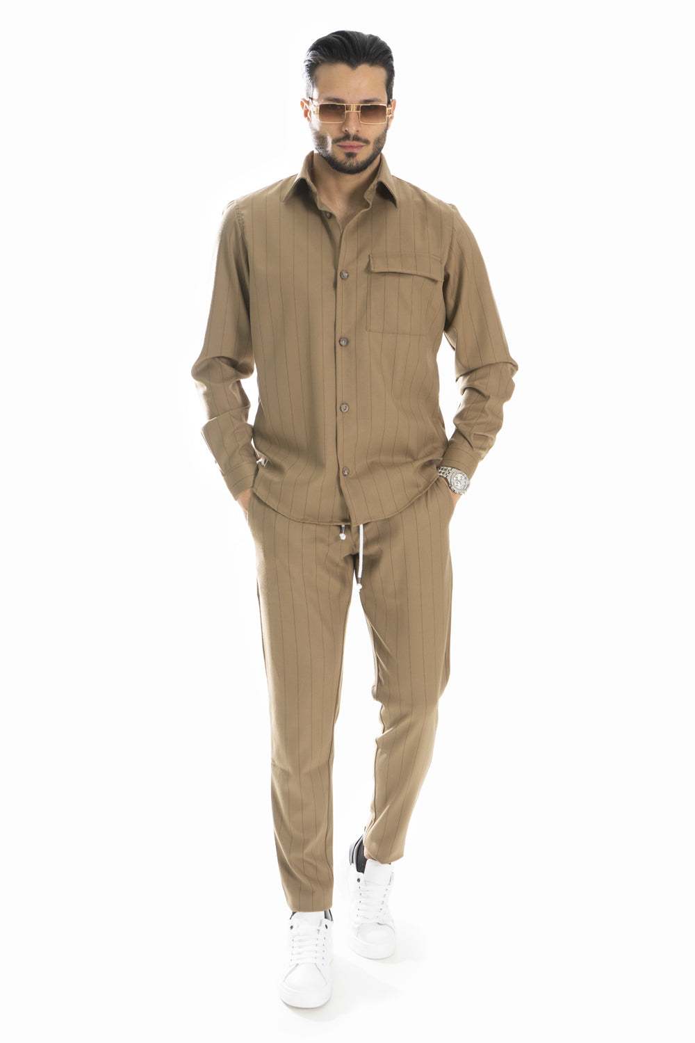 Coordinato Uomo Camicia e Pantalone Gessato Art. CD40