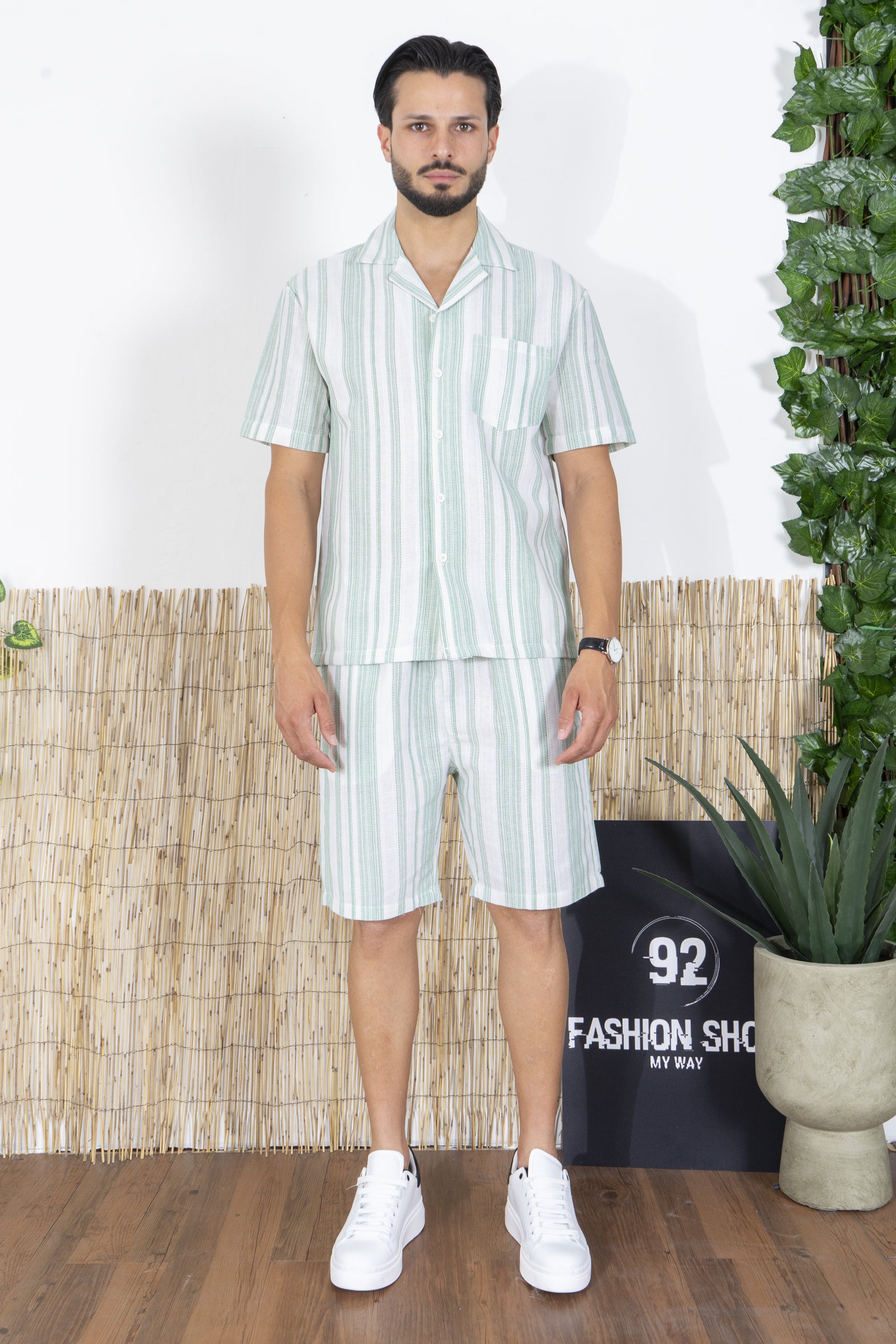 Coordinato Uomo a Righe Verticali Completo Estivo Fresco Art. Cd114