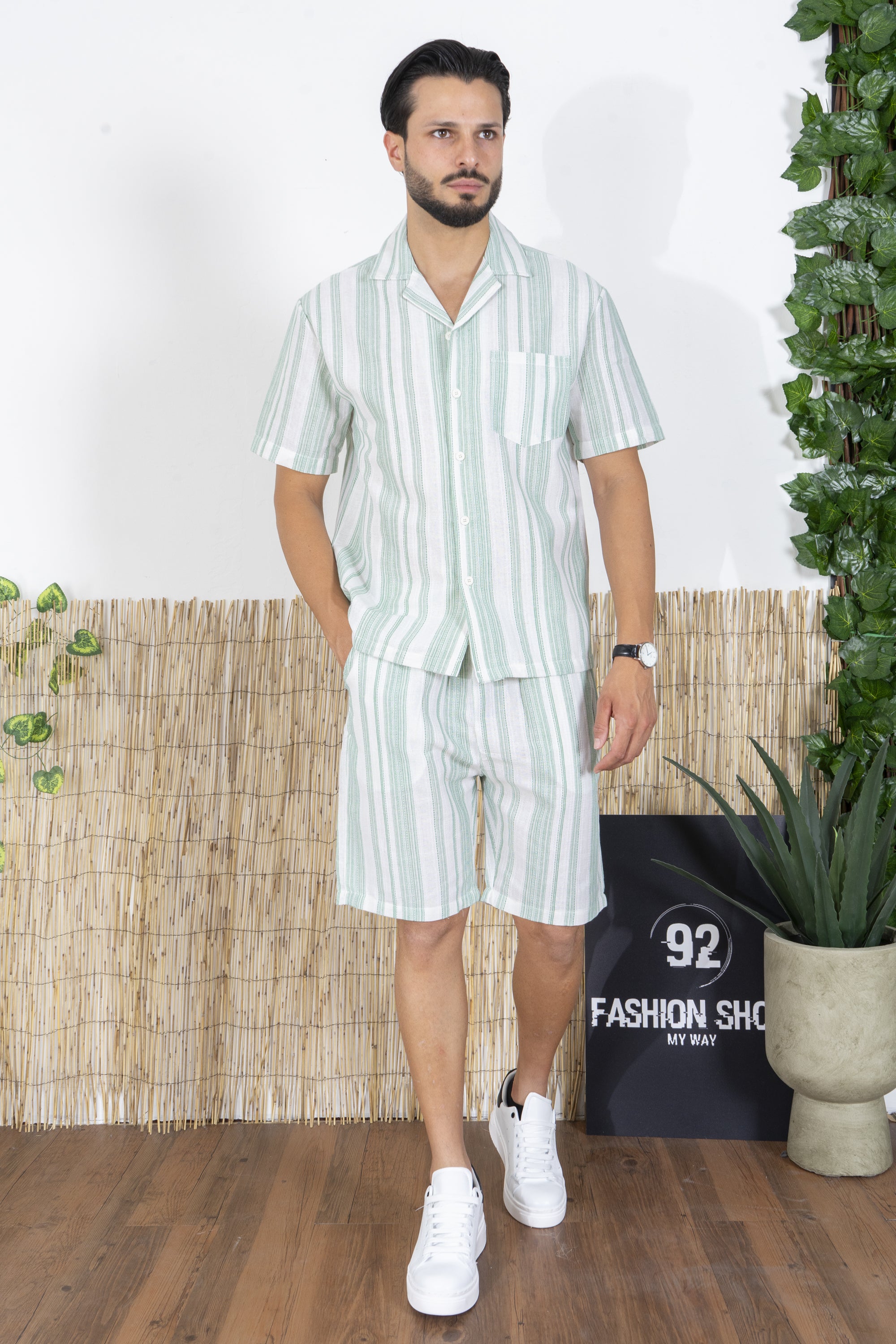 Coordinato Uomo a Righe Verticali Completo Estivo Fresco Art. Cd114