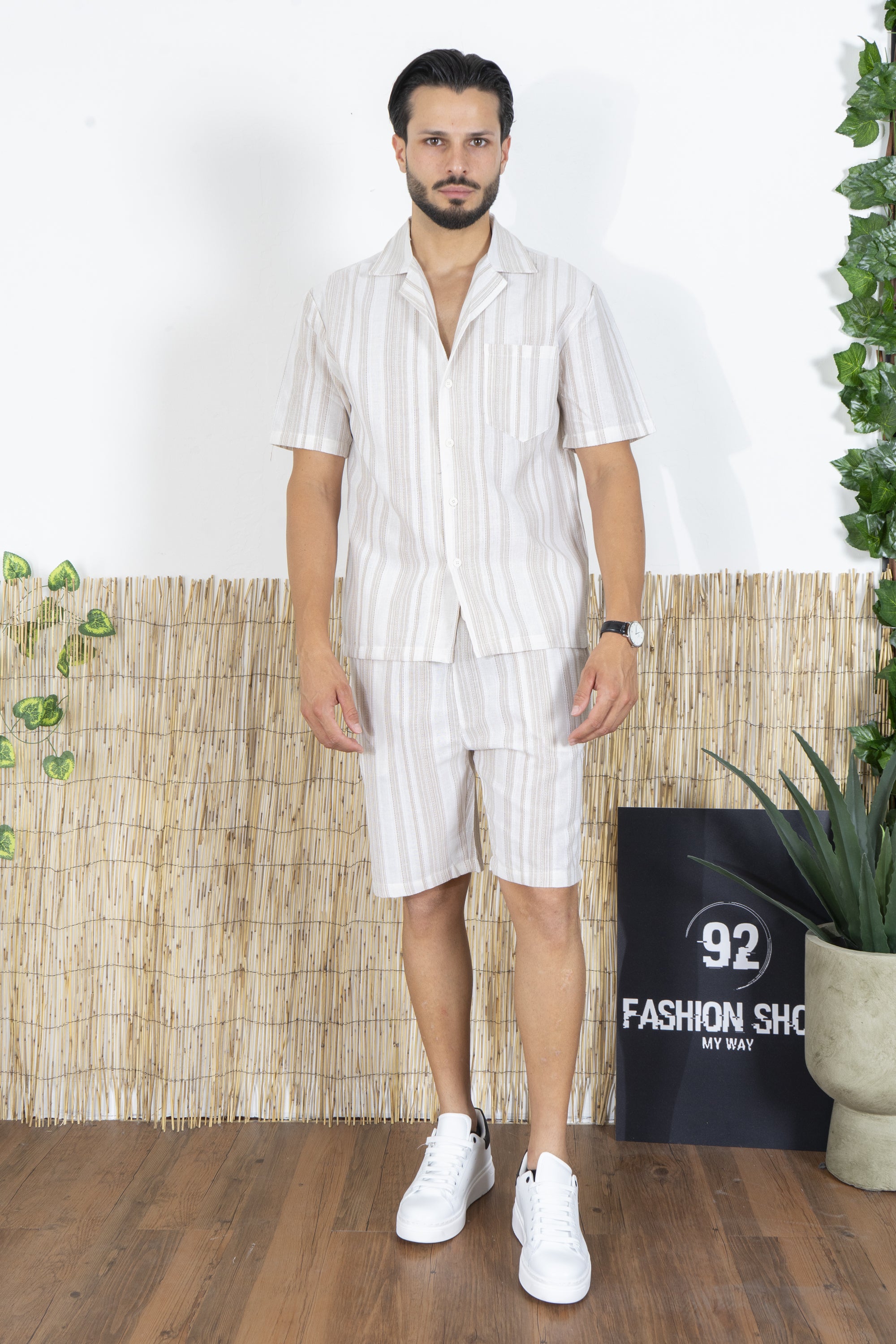 Coordinato Uomo a Righe Verticali Completo Estivo Fresco Art. Cd114