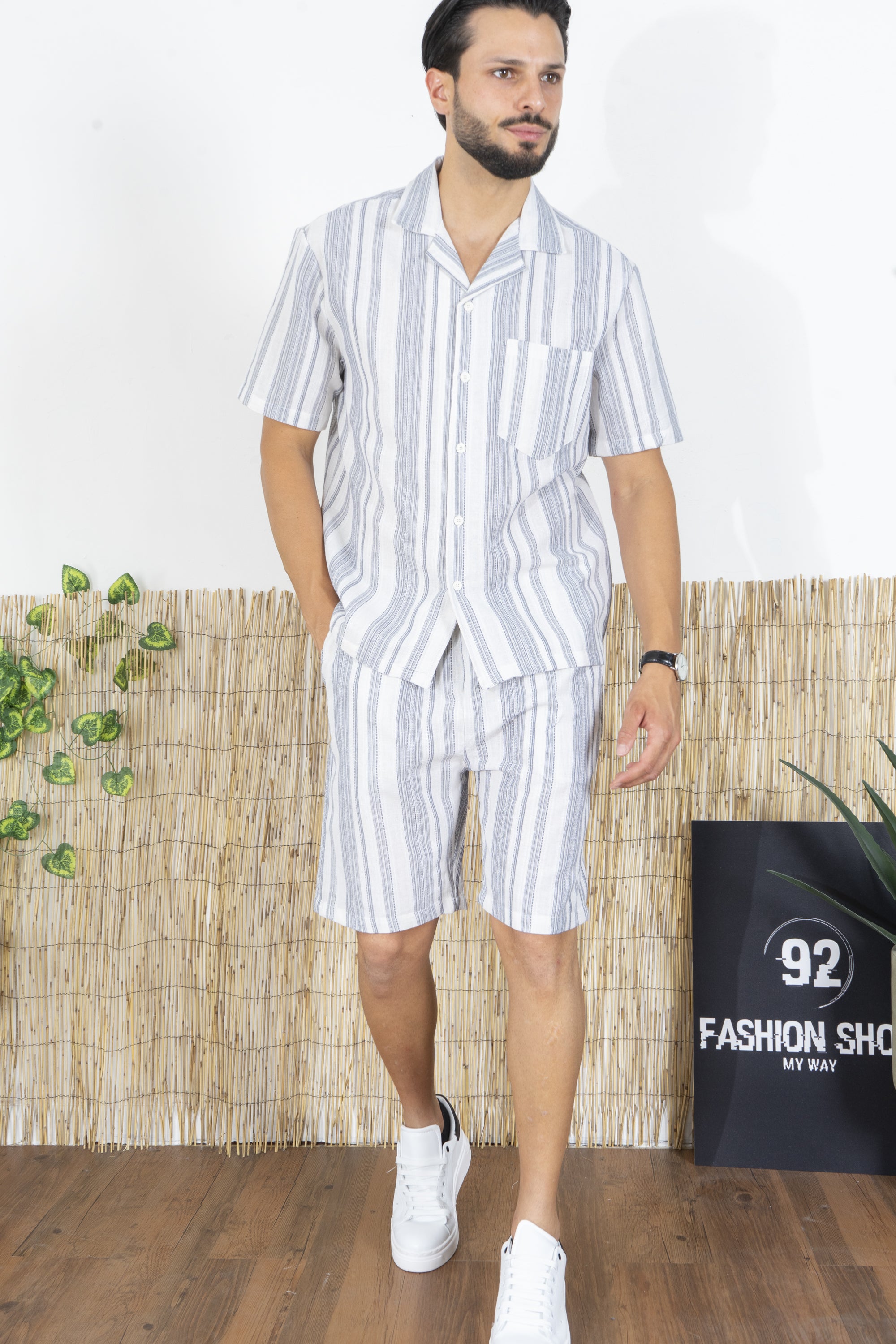 Coordinato Uomo a Righe Verticali Completo Estivo Fresco Art. Cd114